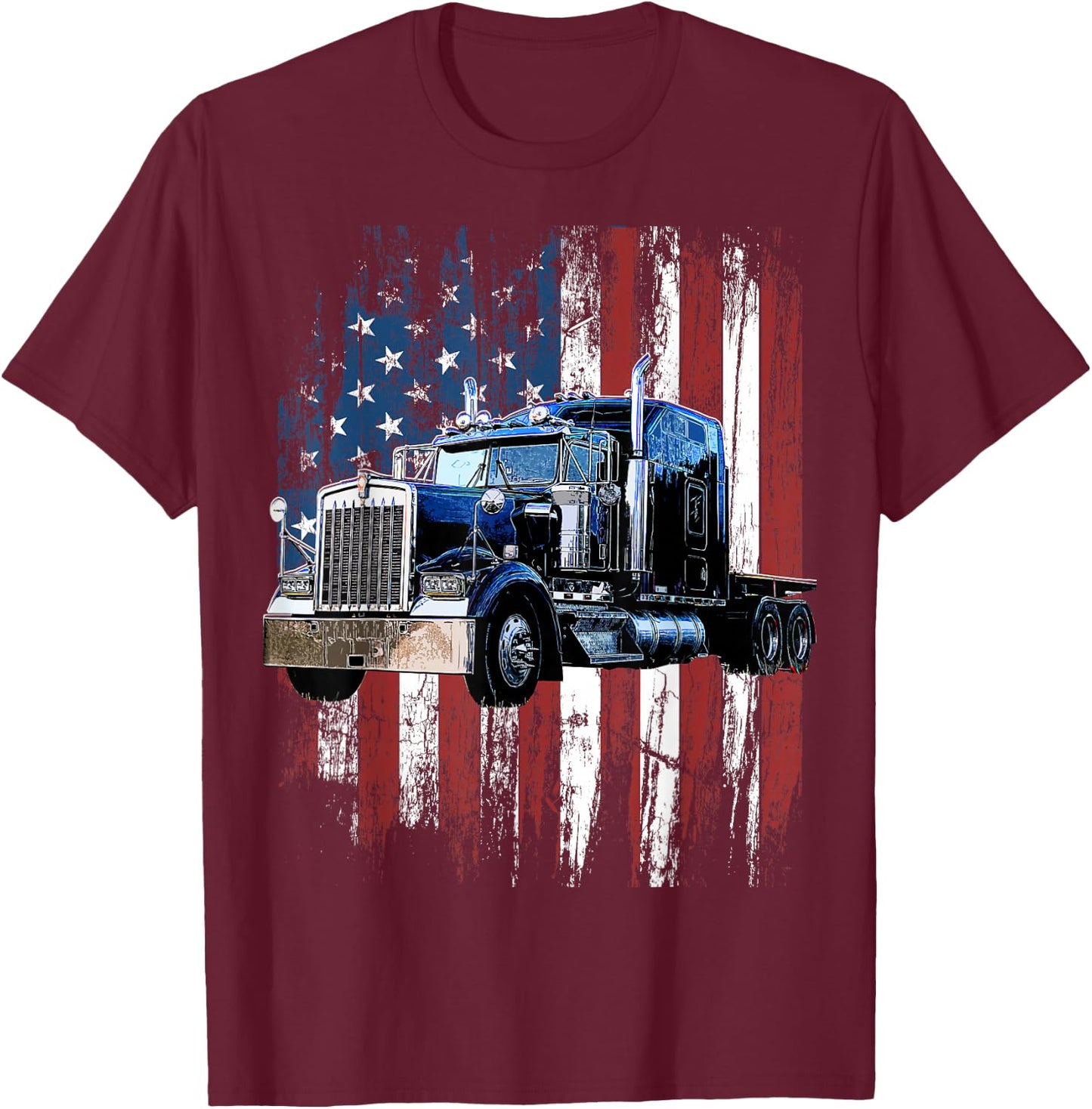 Trucker American Flag Truck Driver Truck Driver Gift T-Shirt - T-Shirt | Maroon