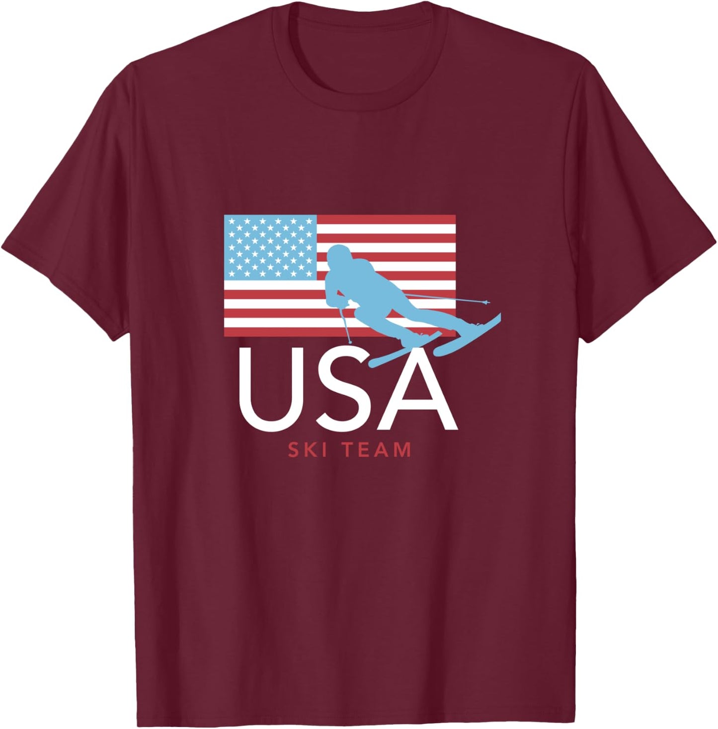USA Ski Team American Flag : Winter Sports Games T-Shirt - T-Shirt | Maroon