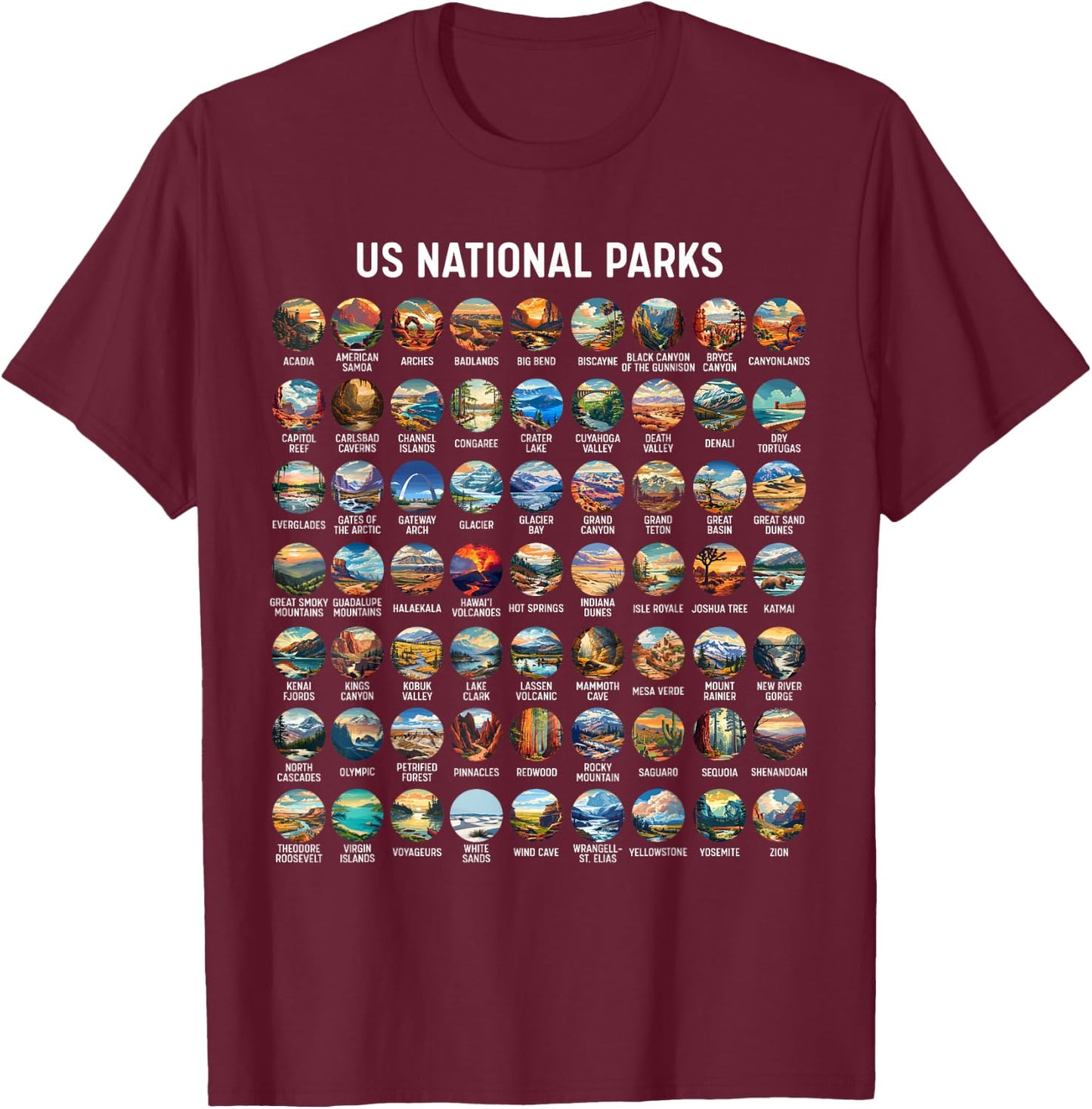 All US National Park Checklist Bucket List Of National Parks T-Shirt - T-Shirt | Maroon