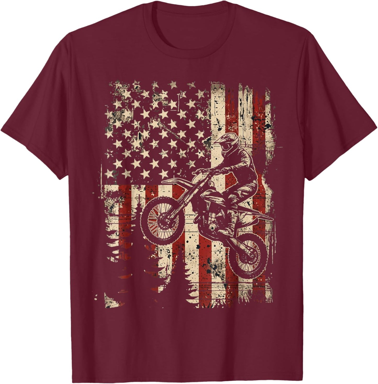 Dirt Bike Motocross Biker American Flag 4th of July Boys Men T-Shirt - T-Shirt | Maroon