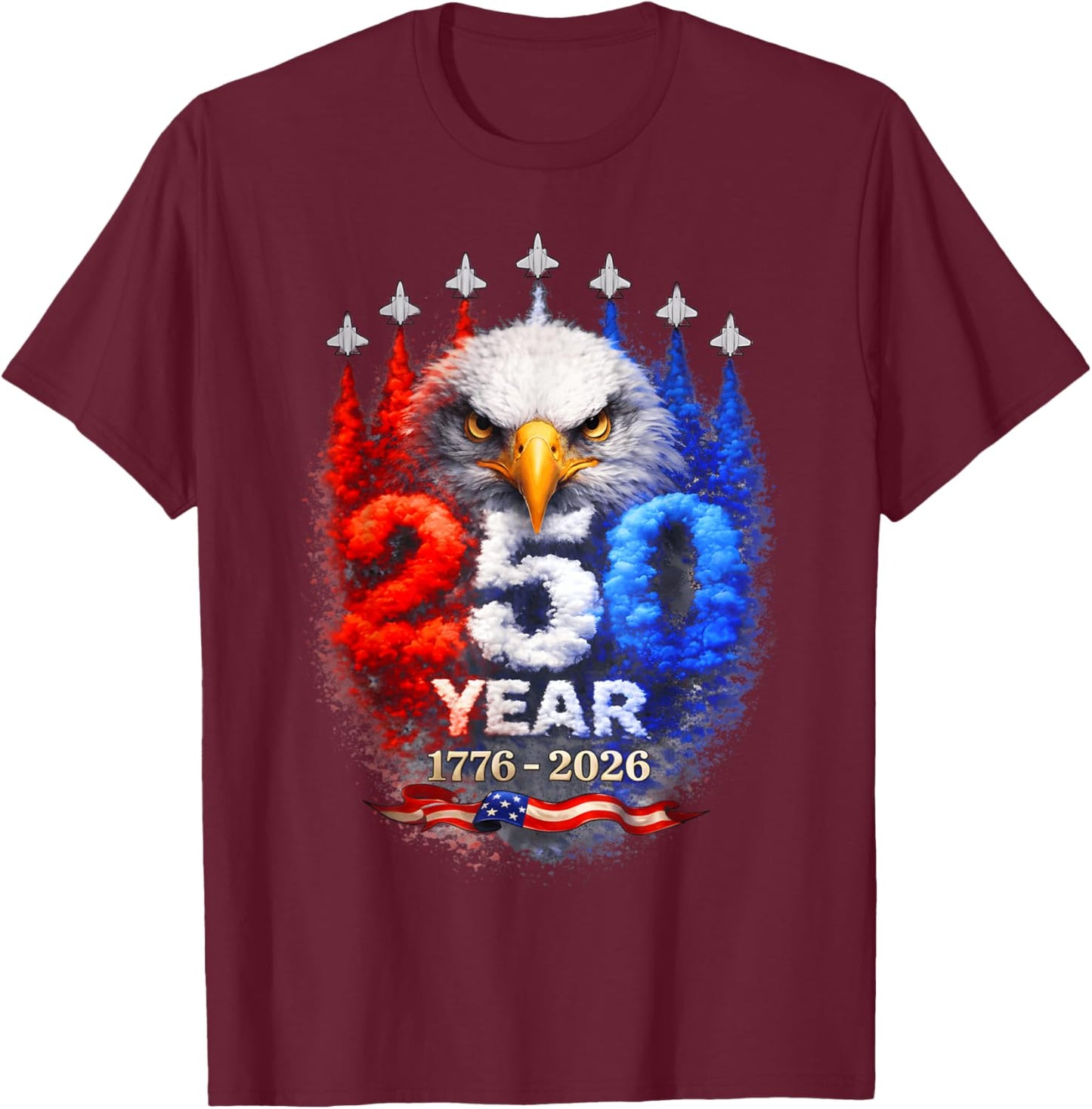 250th Anniversary 1776 2026 Patriotic Vintage American Flag T-Shirt - T-Shirt | Maroon