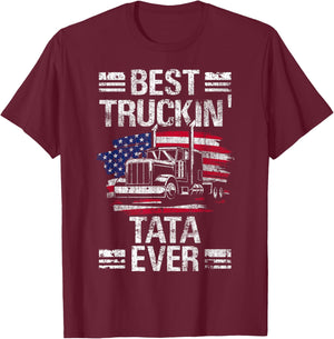 Best Truckin Tata Grandpa Ever USA Flag Trucker Truck T-Shirt - T-Shirt | Maroon