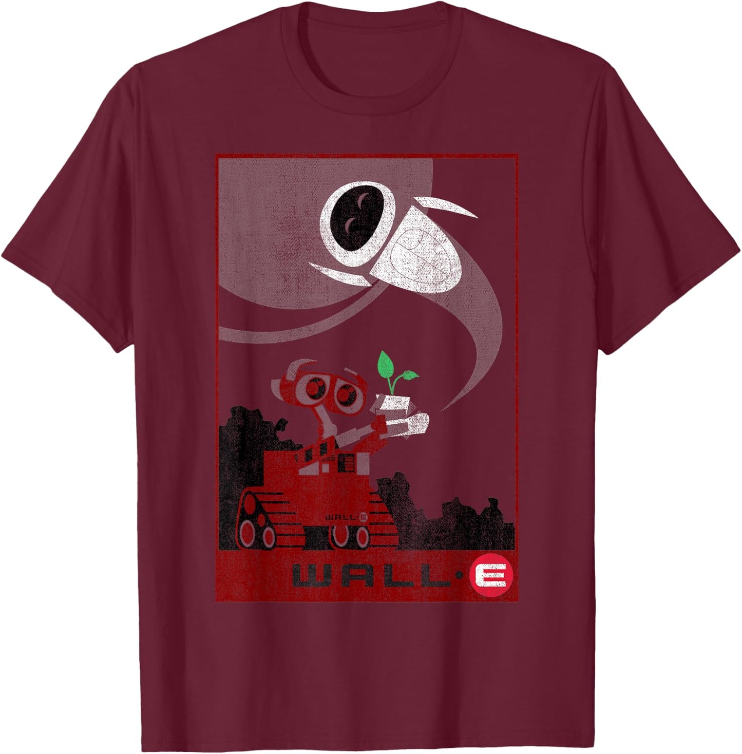 Disney Pixar WALL-E & EVE Vintage Plant Sprout Travel Poster T-Shirt - T-Shirt | Maroon