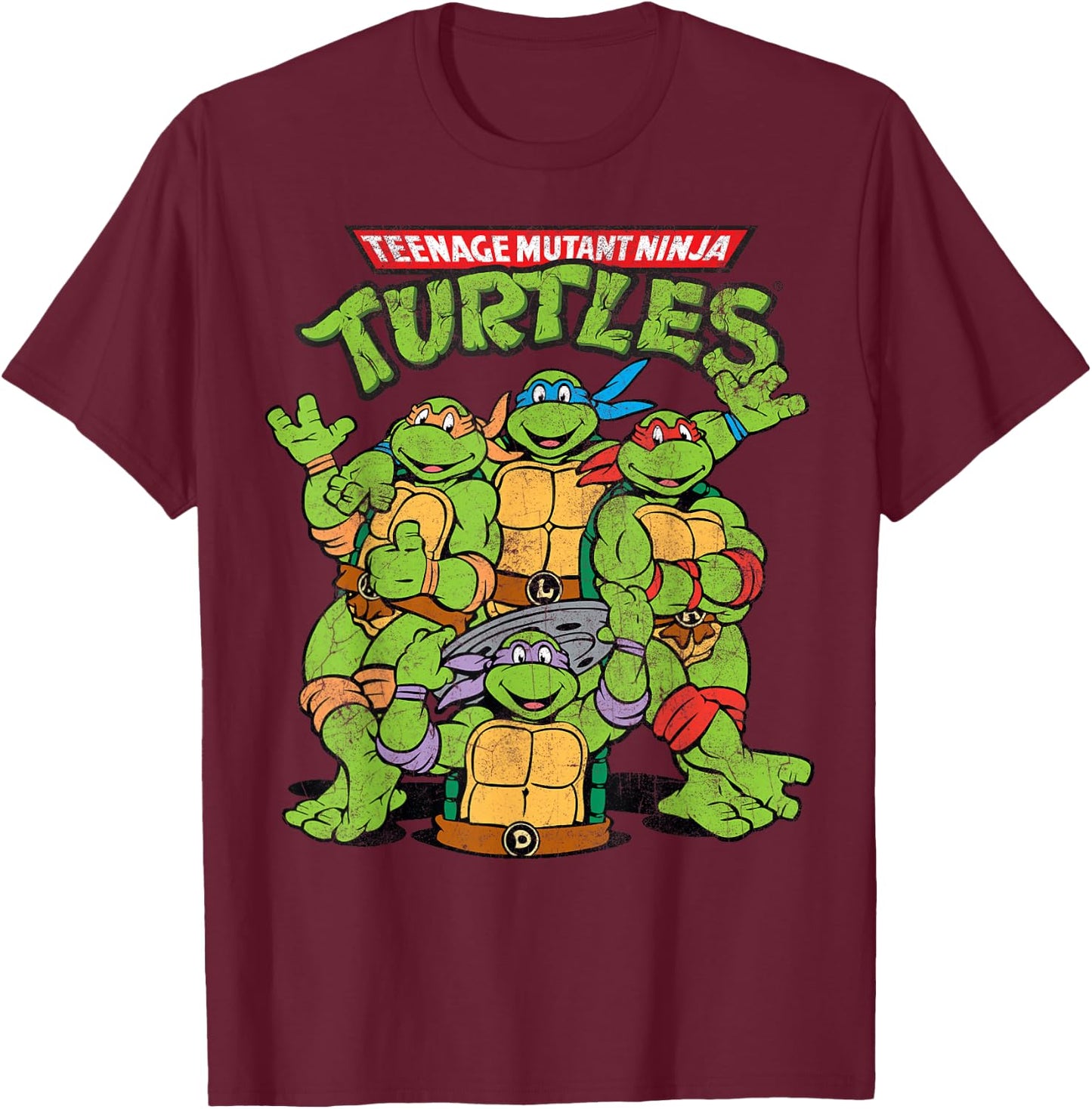 Teenage Mutant Ninja Turtles Classic Retro Logo Short Sleeve -Shirt T-Shirt - T-Shirt | Maroon