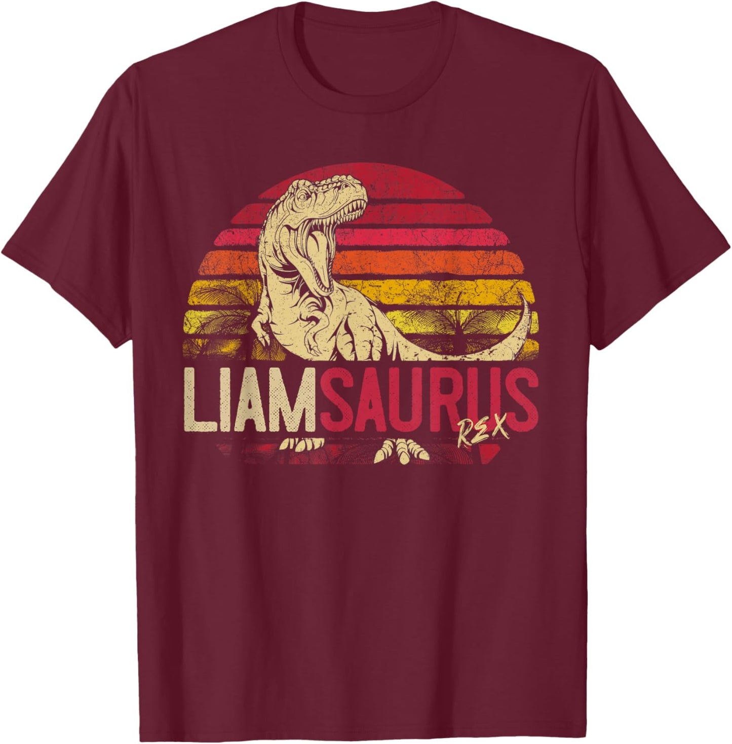 LiamSaurus Funny Personalized Dinosaur T Rex Name T-Shirt - T-Shirt | Maroon