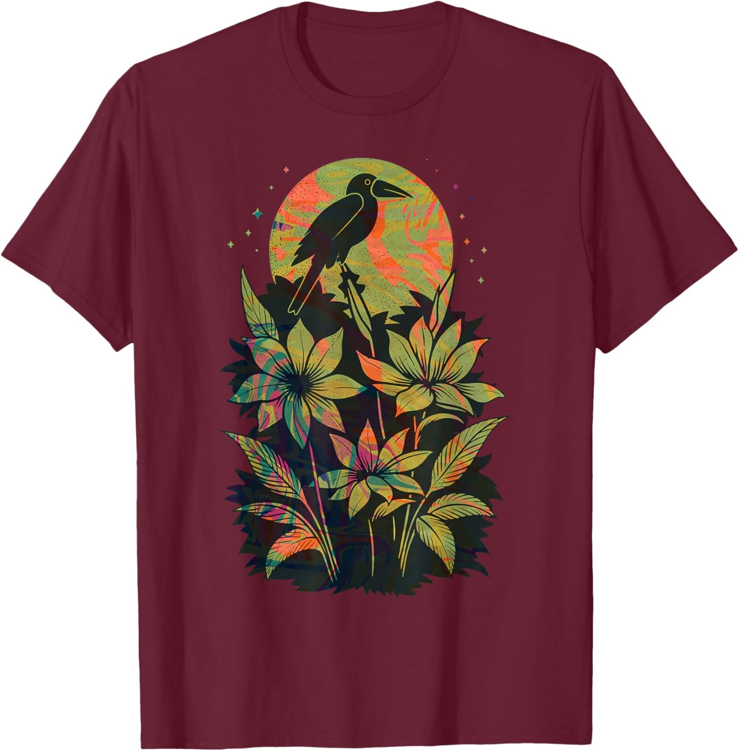 Cute Exotic Bird Lover Paint Swirl Bird Of Paradise Flower T-Shirt - T-Shirt | Maroon