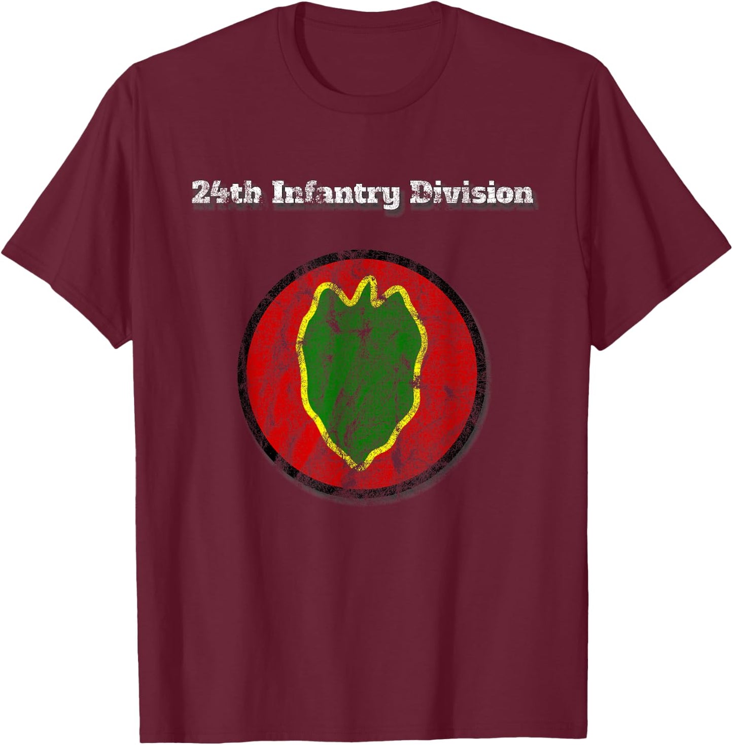 24th Infantry Division Distressed Military Design T-Shirt - T-Shirt | Maroon
