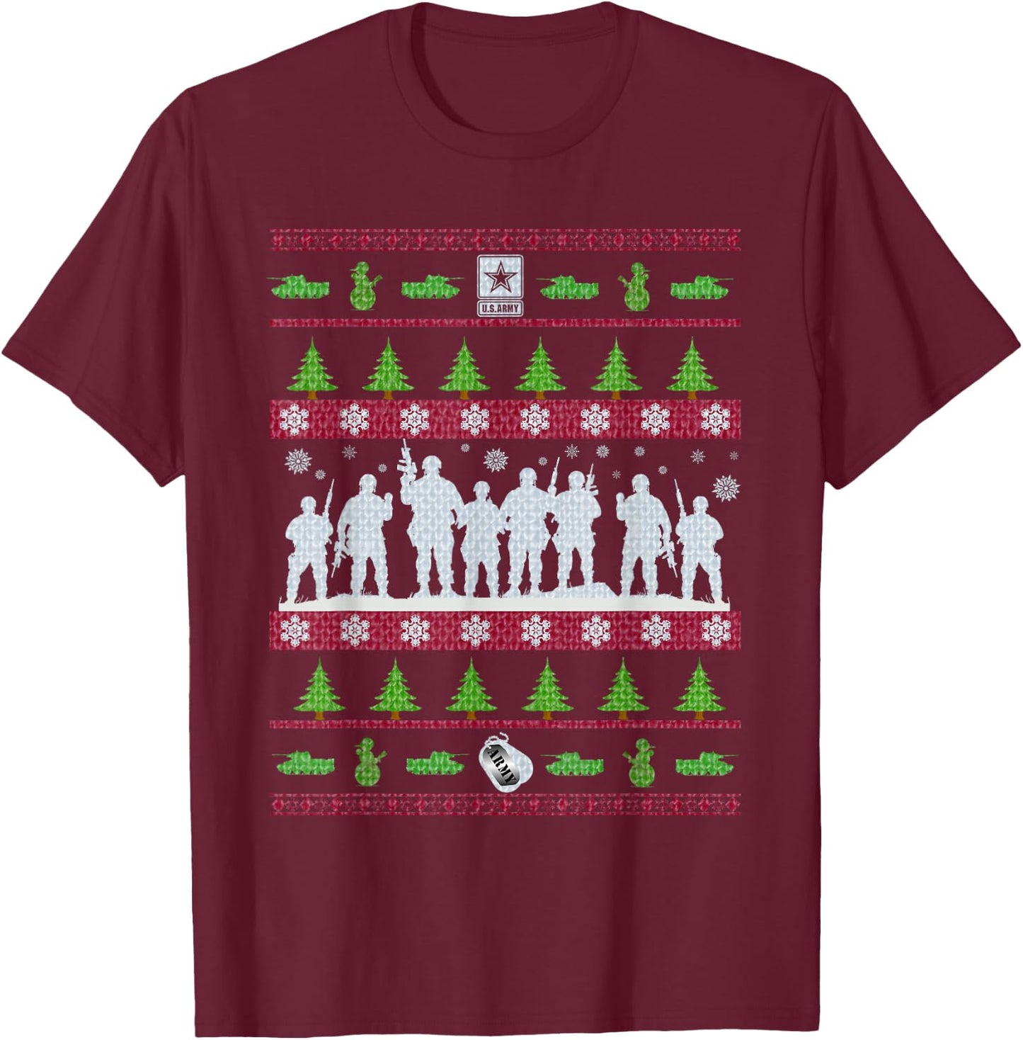 US Army Ugly Christmas Sweater Military T-Shirt - T-Shirt | Maroon