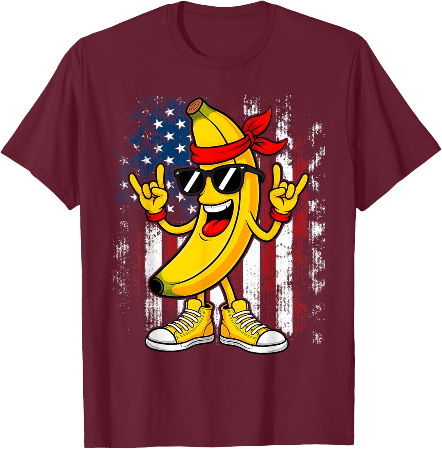 Graphic Proud Name Retro American Flag Bananas Lover T-Shirt - T-Shirt | Maroon