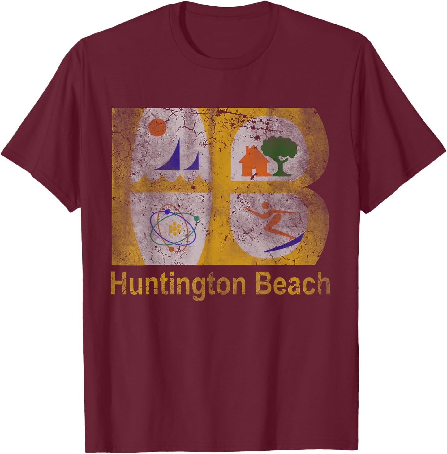 Huntington Beach Flag California Home Love Family Vacation T-Shirt - T-Shirt | Maroon