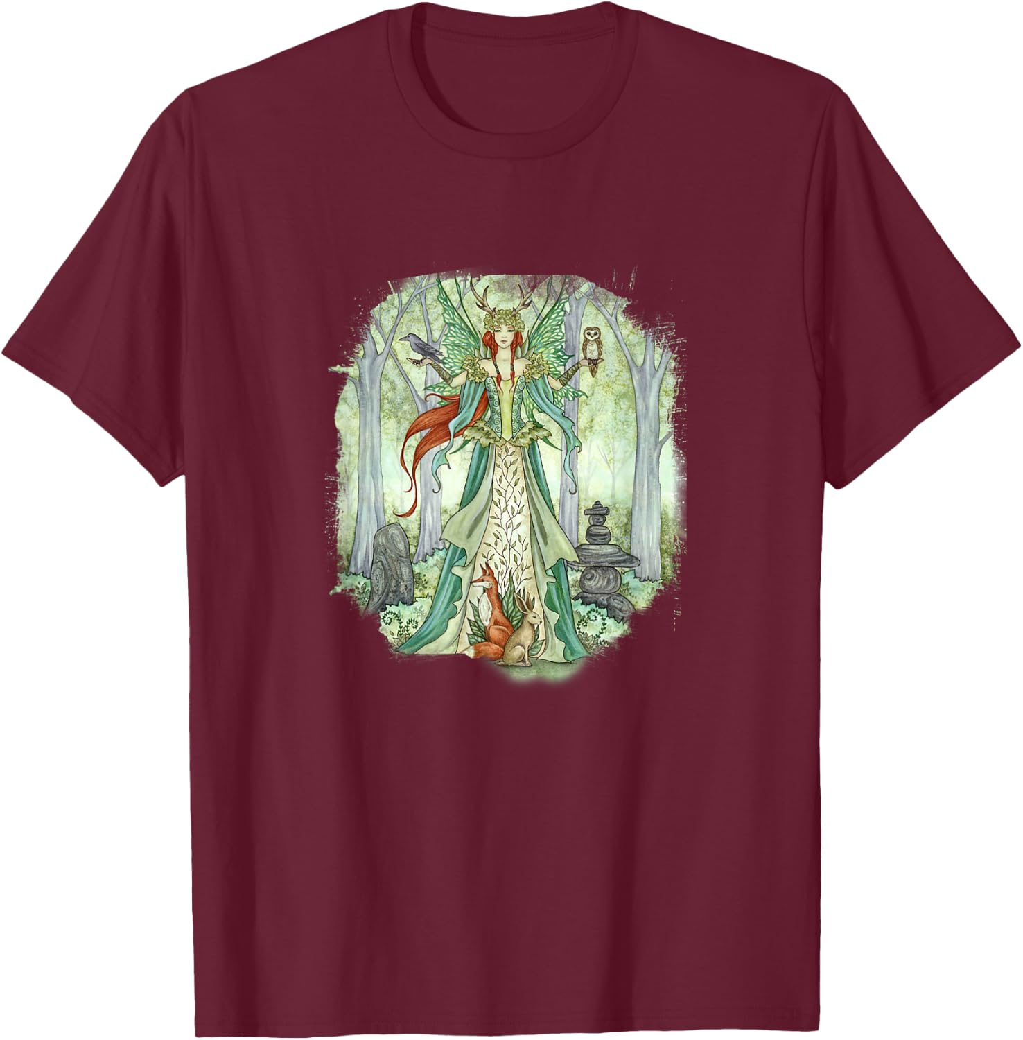 Amy Brown Art, Caretaker, Garden Faery Queen T-Shirt - T-Shirt | Maroon
