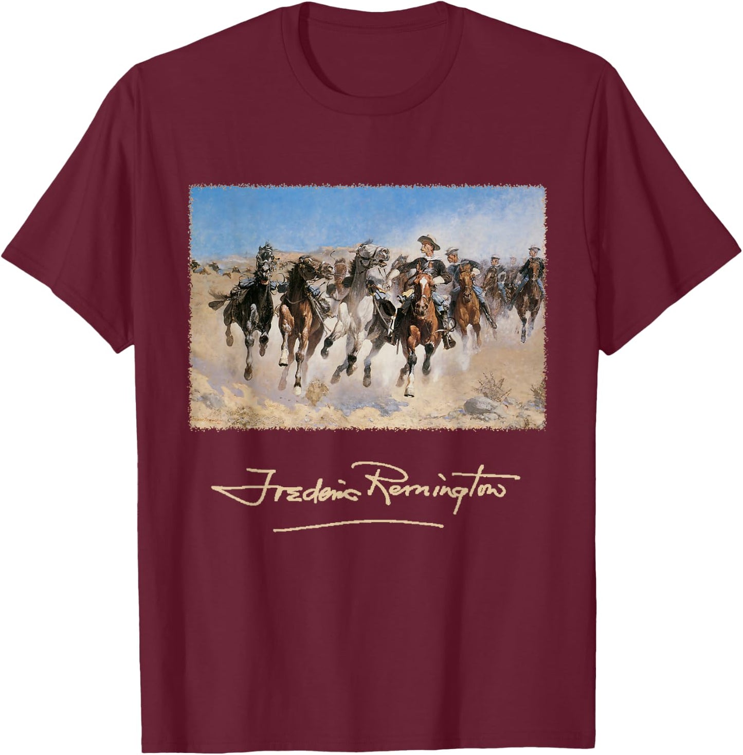 Western Cowboys on Horses by Frederic Remington T-Shirt - T-Shirt | Maroon