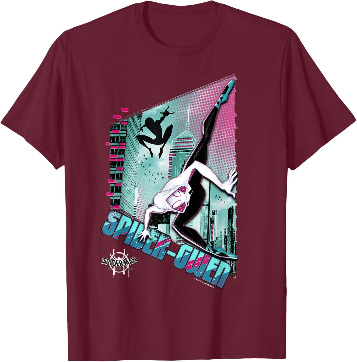 Marvel Spider-Man Spiderverse Spider-Gwen City Pose Small T-Shirt - T-Shirt | Maroon