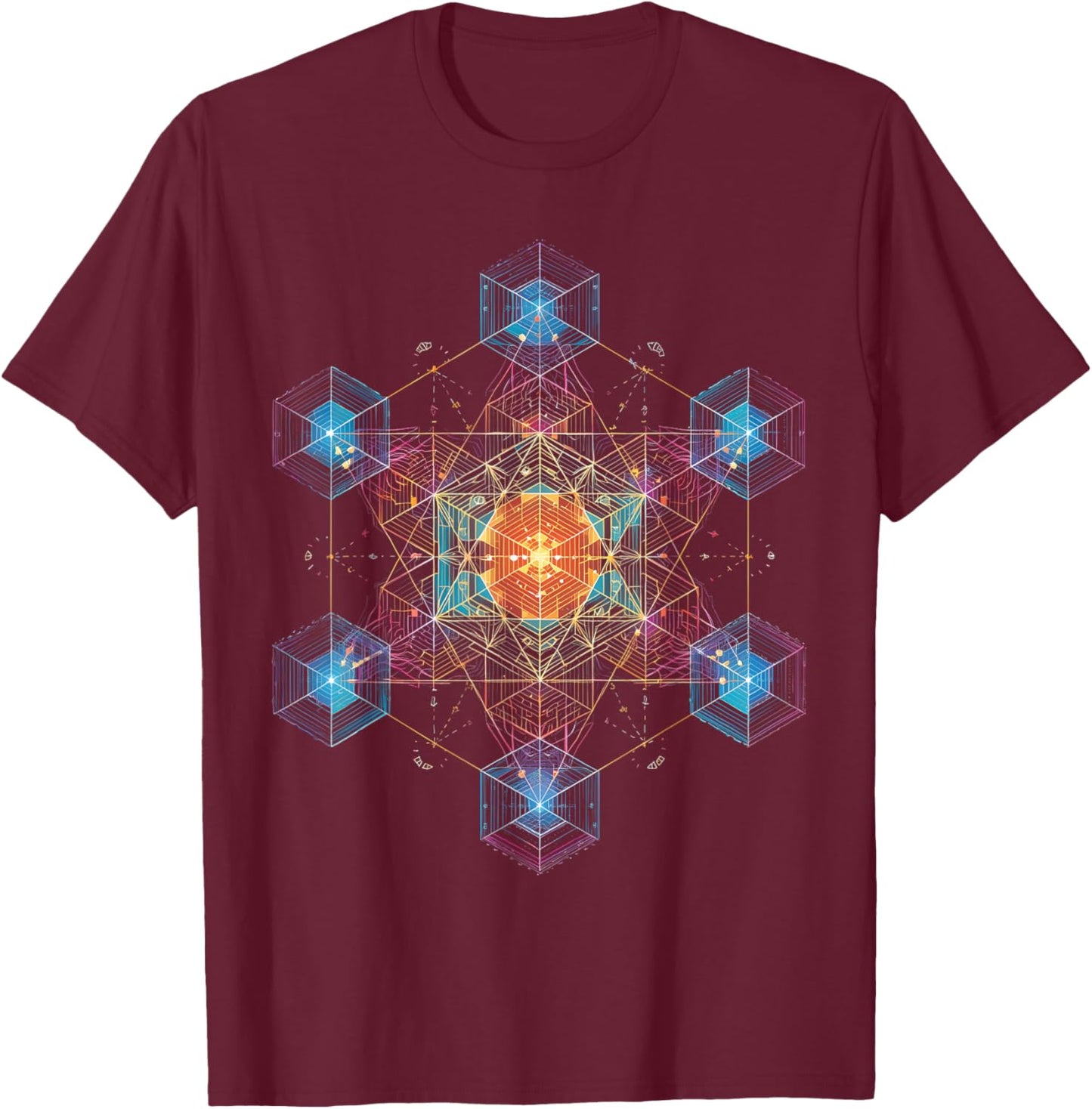 Metatron Cube Sacred Geometry T-Shirt - T-Shirt | Maroon