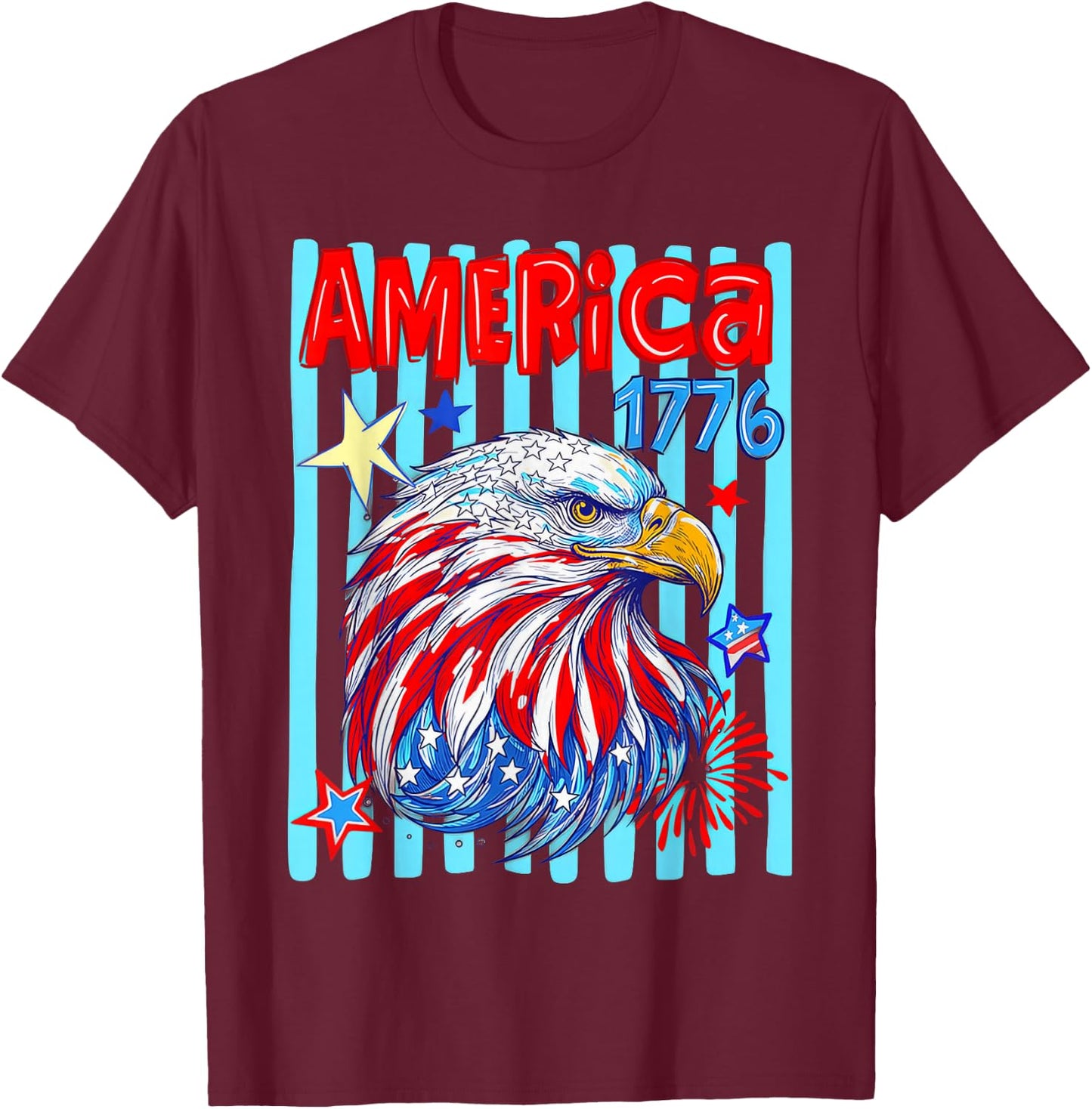 America 1776 Eagle Striped 4th of July T-Shirt - T-Shirt | Maroon