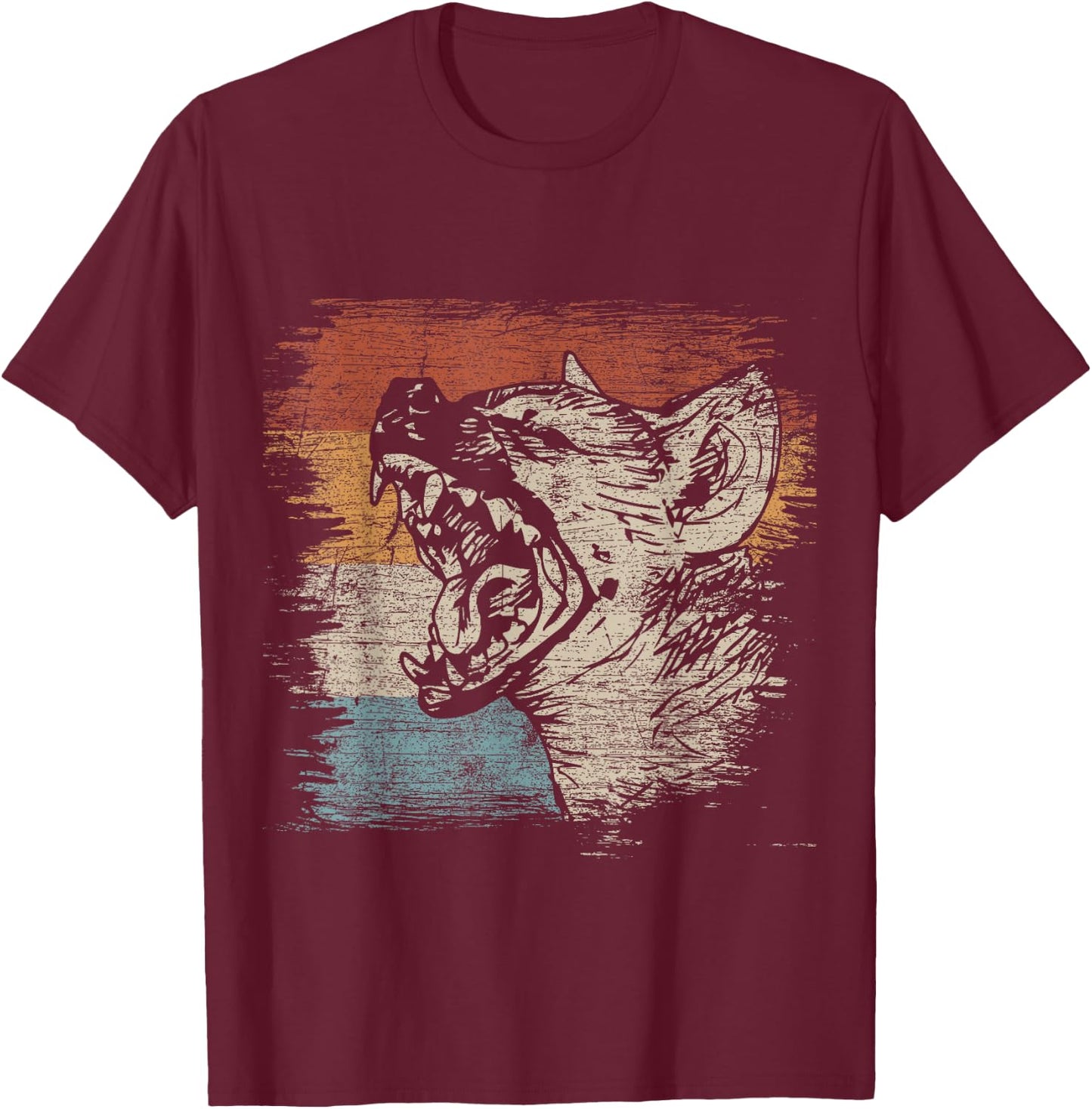 Zoo Keeper Africa Animal Safari Gift Hyena Laughing Hyena Black Adult Small Classic Fit Short Sleeve Cotton 60% Polyester 40% T-Shirt - T-Shirt | Maroon