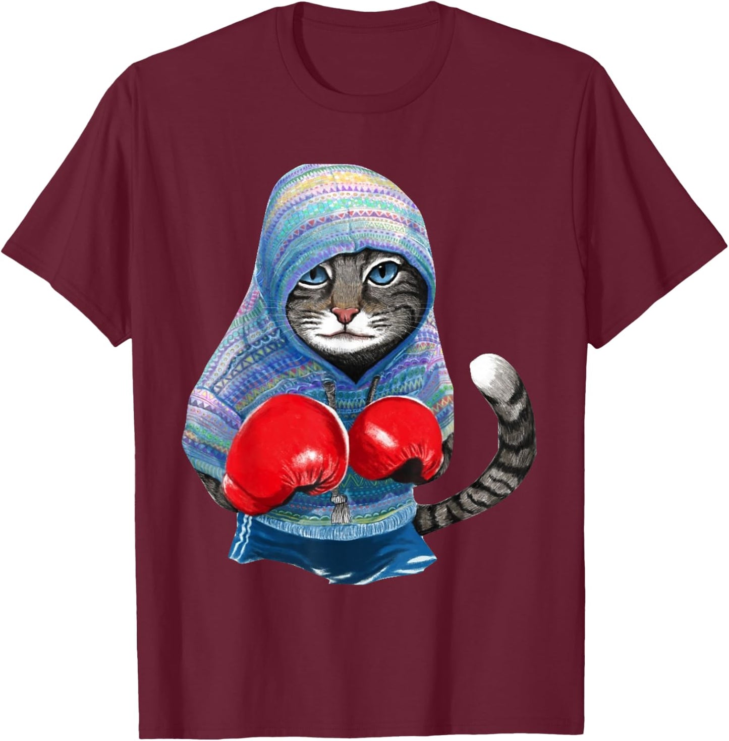 Cat In Boxing Suit T-Shirt - T-Shirt | Maroon
