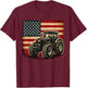 Farm Tractors USA Flag Patriotic Farming T-Shirt - T-Shirt | Maroon