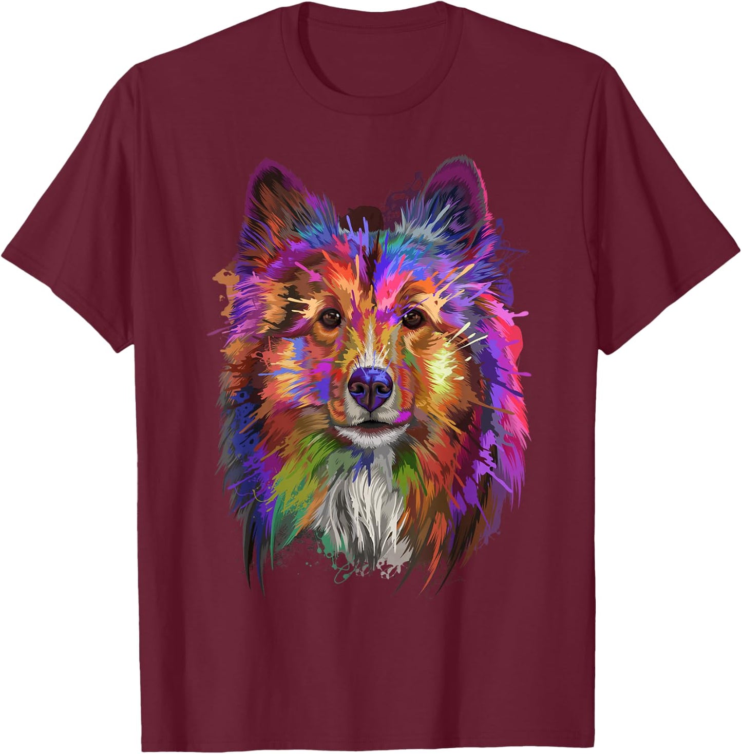 Splash Art Shetland Sheepdog | Cute Sheltie Gifts Women Girls Kids T-Shirt - T-Shirt | Maroon