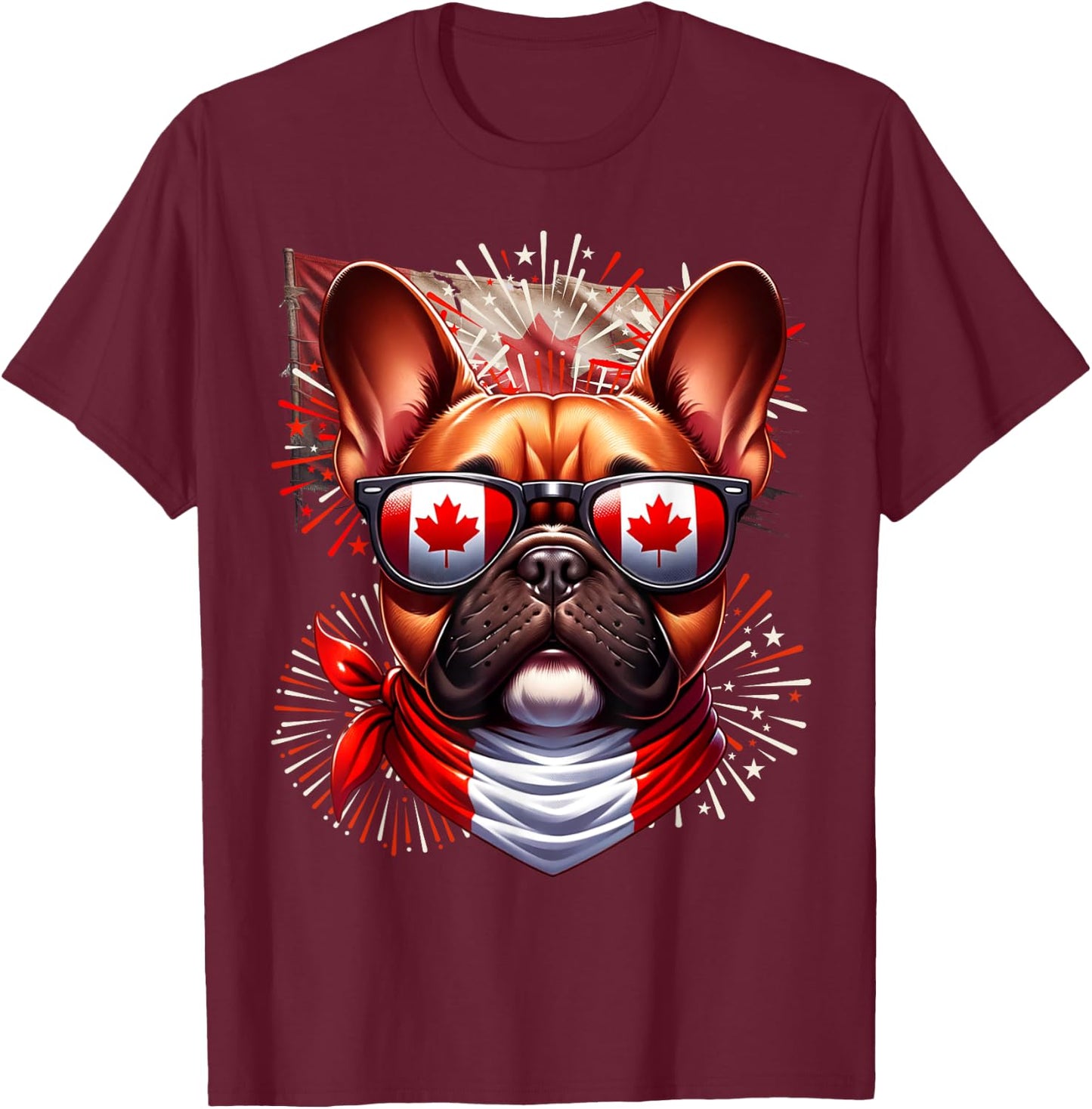 French Bulldog Canada Frenchie Flag Canadian Pet Dog Cute Women Kids T-Shirt - T-Shirt | Maroon