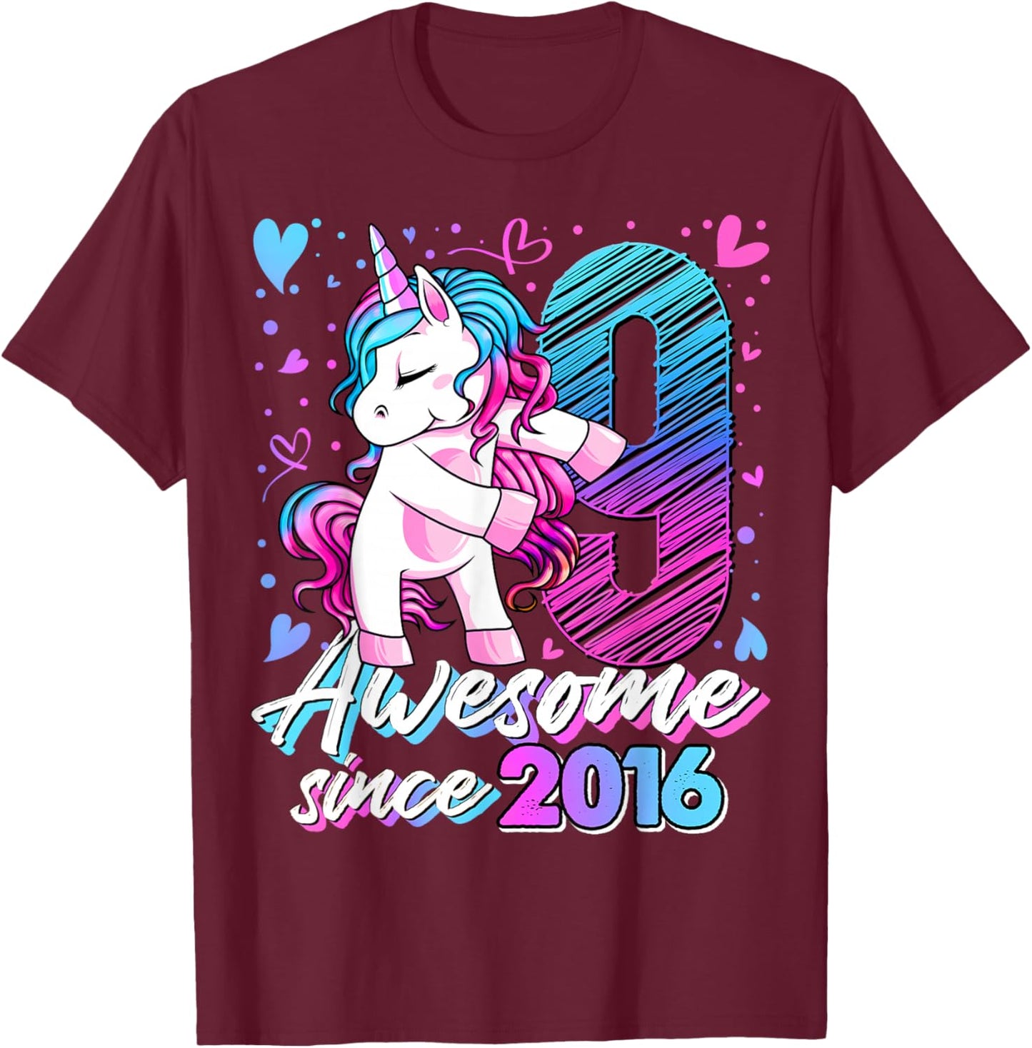 9 Year Old Unicorn Gifts For Girls 9th Birthday Girl Party T-Shirt - T-Shirt | Maroon