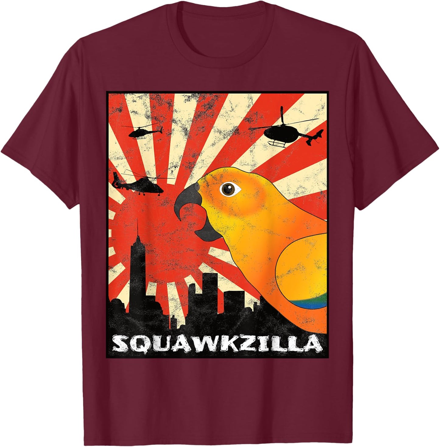 The Screaming Parrot Squawk Zilla Sun Conure Parrot Squawking Kawaii T-Shirt - T-Shirt | Maroon