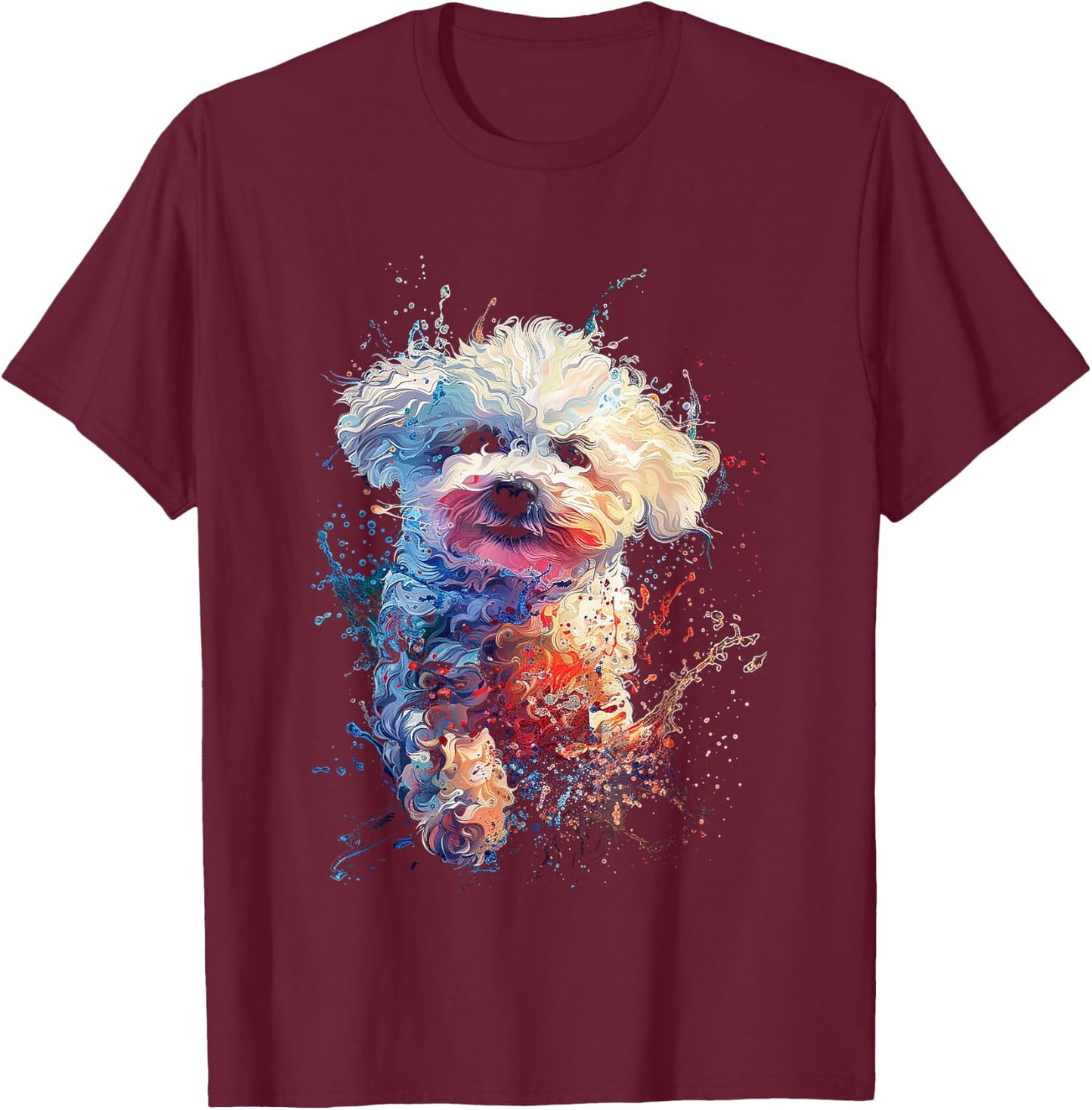 Bichon Frise Splash T-Shirt - T-Shirt | Maroon