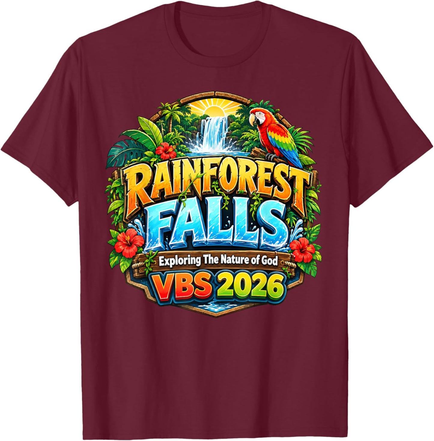 Rainforest Falls Exploring The Nature of God VBS 2026 T-Shirt - T-Shirt | Maroon
