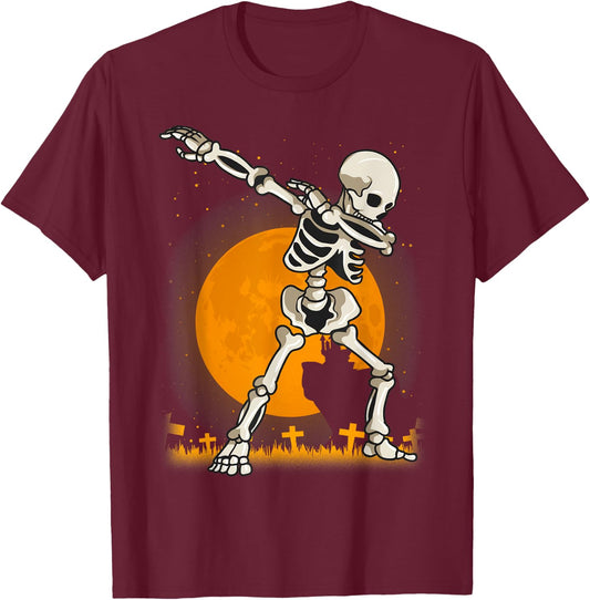 Halloween for Boys Kids Girl Dabbing Skeleton Costume T-Shirt - T-Shirt | Maroon