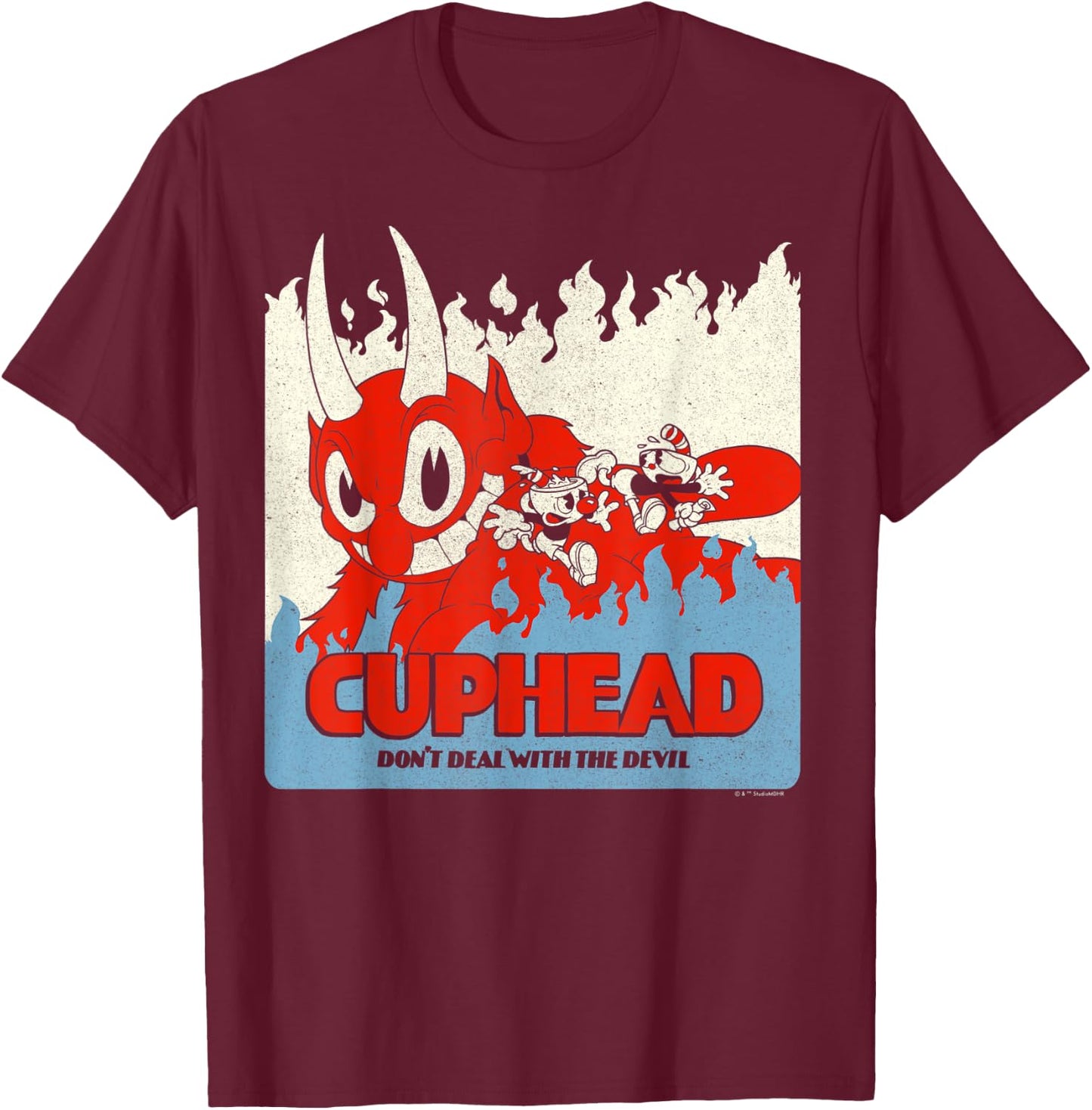 Cuphead Don't Deal With the Devil Vintage Poster T-Shirt - T-Shirt | Maroon