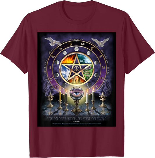 Witches Magical Altar Pentagram Witchcraft Pagan Wicca T-Shirt - T-Shirt | Maroon