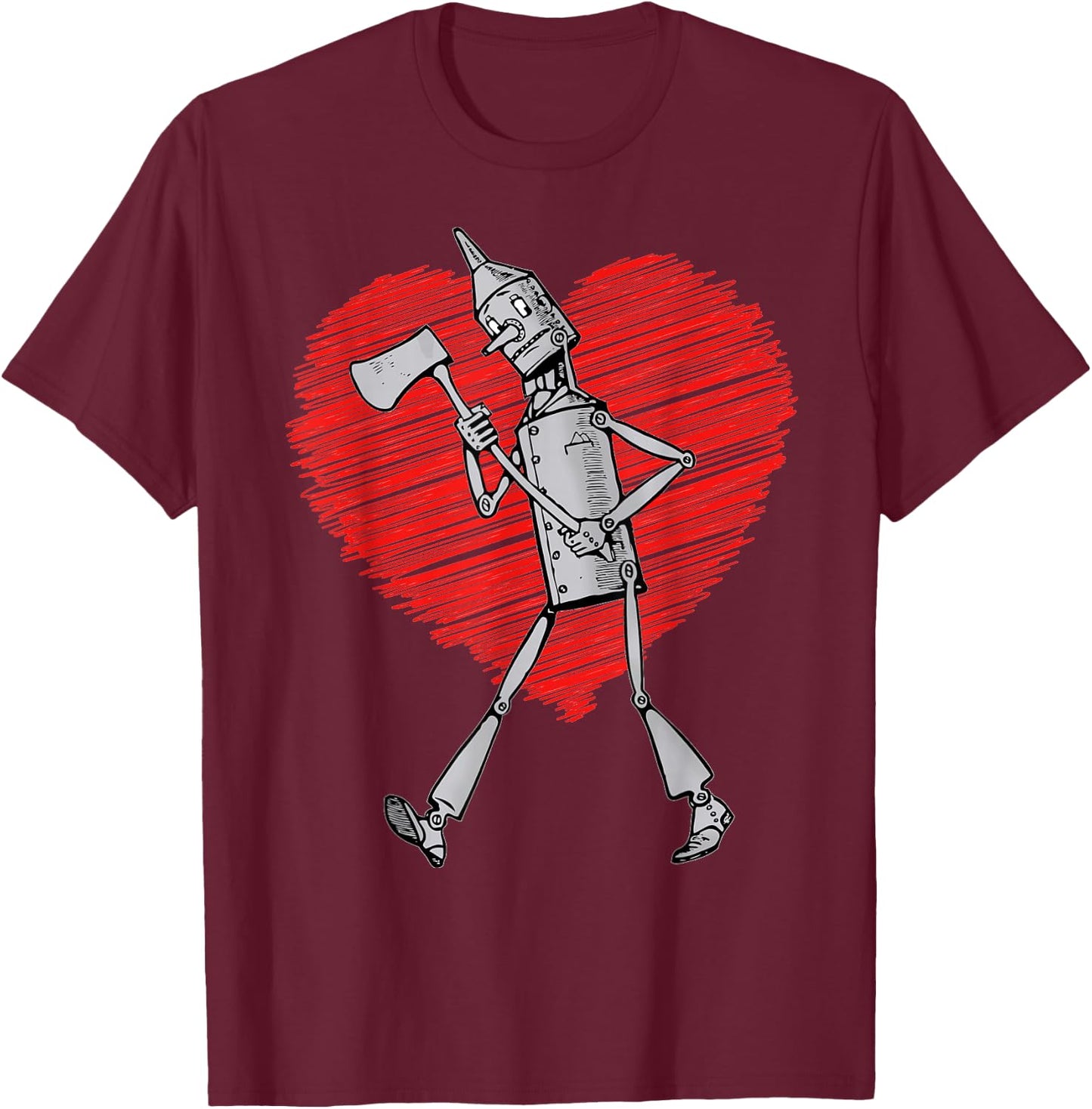 Vintage Wizard of Oz Tin Man Scribble Heart Land of Oz T-Shirt - T-Shirt | Maroon