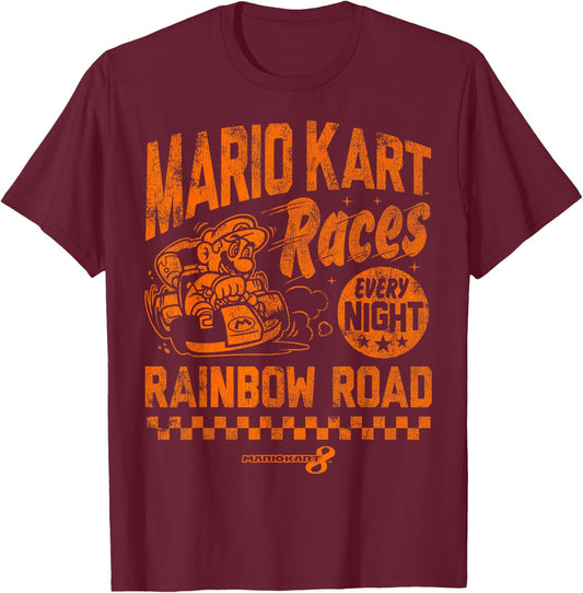 Nintendo Mario Kart Rainbow Road Vintage Graphic T-Shirt - T-Shirt | Maroon