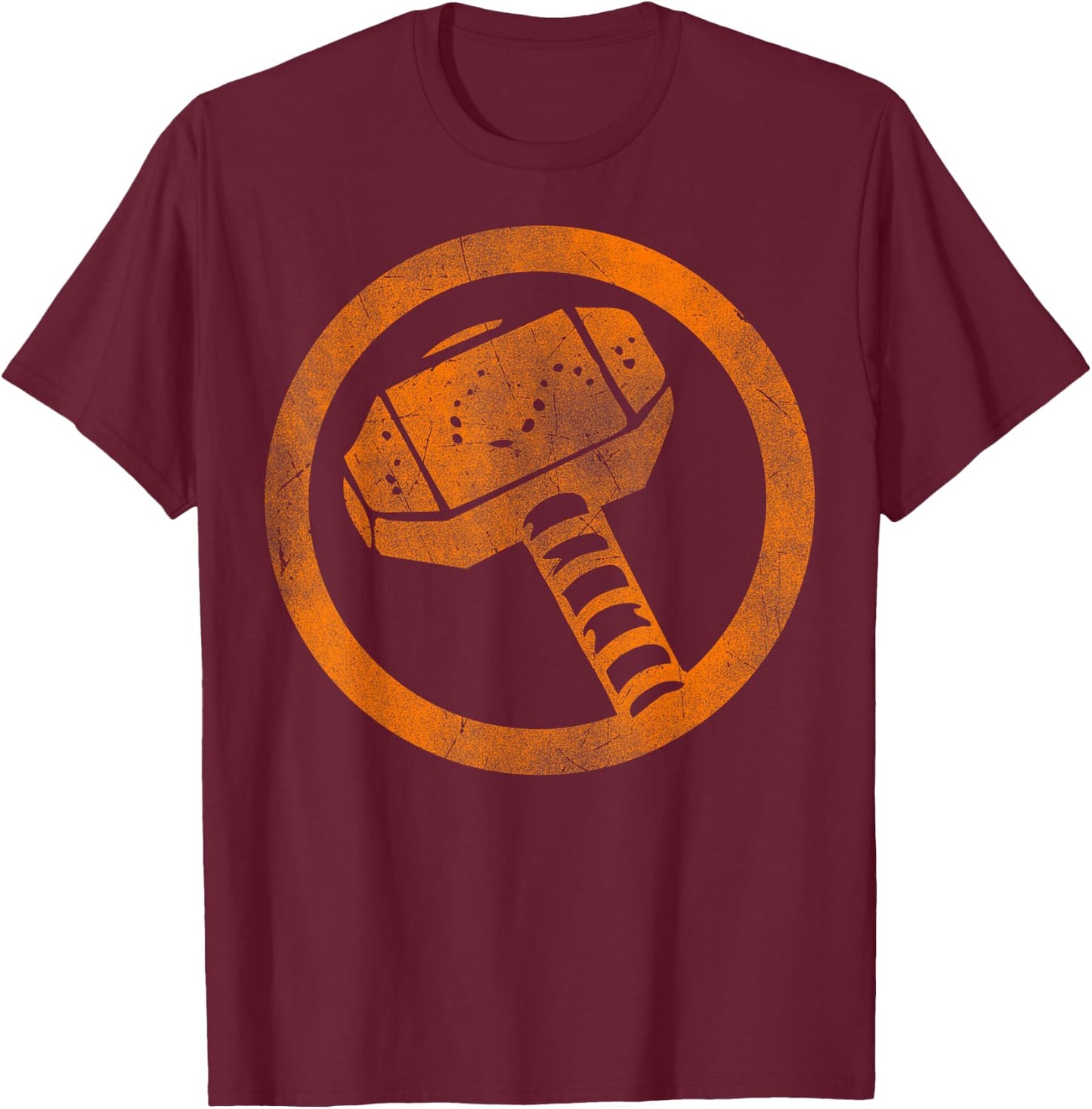 Marvel Thor Hammer Logo Orange Tonal Cut-Out Halloween T-Shirt - T-Shirt | Maroon