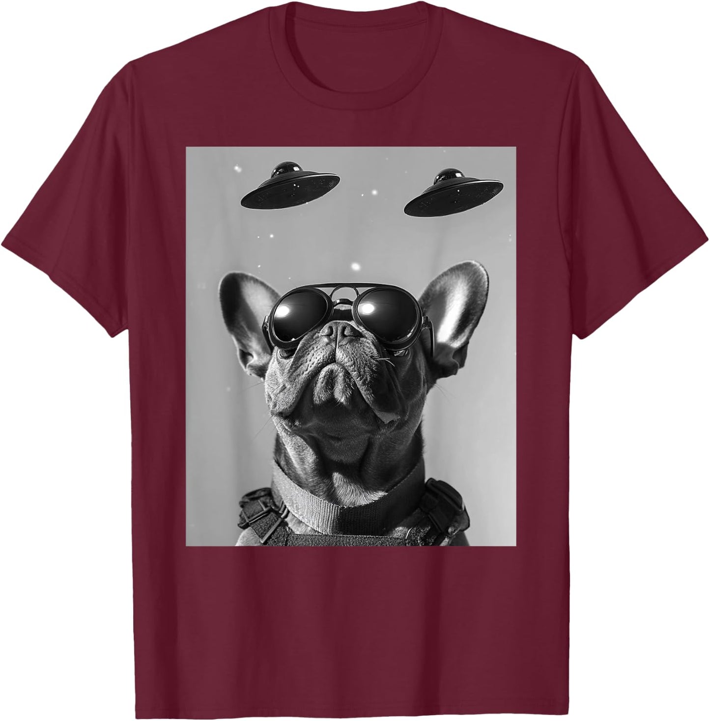 Funny graphic French Bulldog Frenchie UFO Alien Funny weird T-Shirt - T-Shirt | Maroon