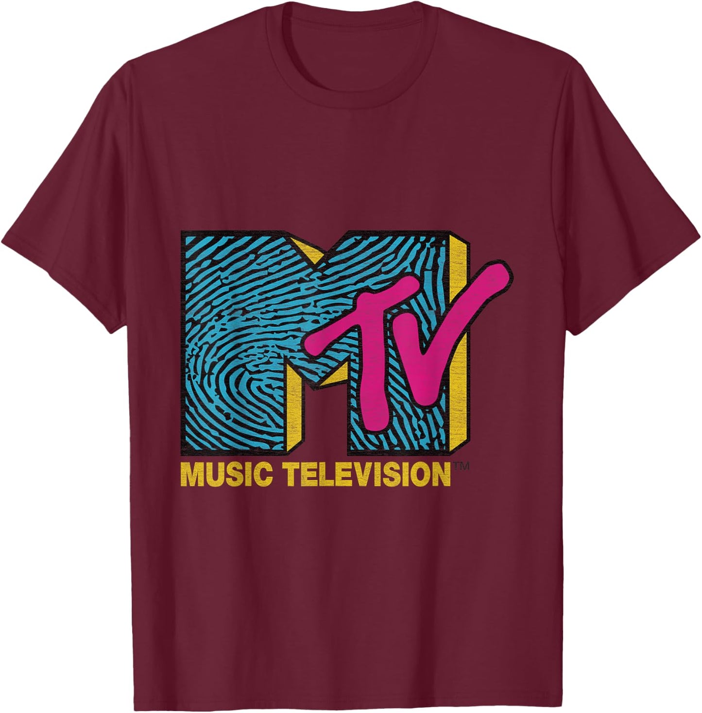 Classic MTV Logo Finger Print Design T- Shirts T-Shirt - T-Shirt | Maroon