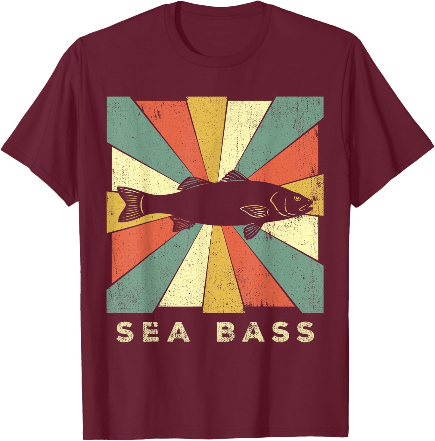 Sea Bass Fish Lover Vintage Retro Style Animal T-Shirt - T-Shirt | Maroon