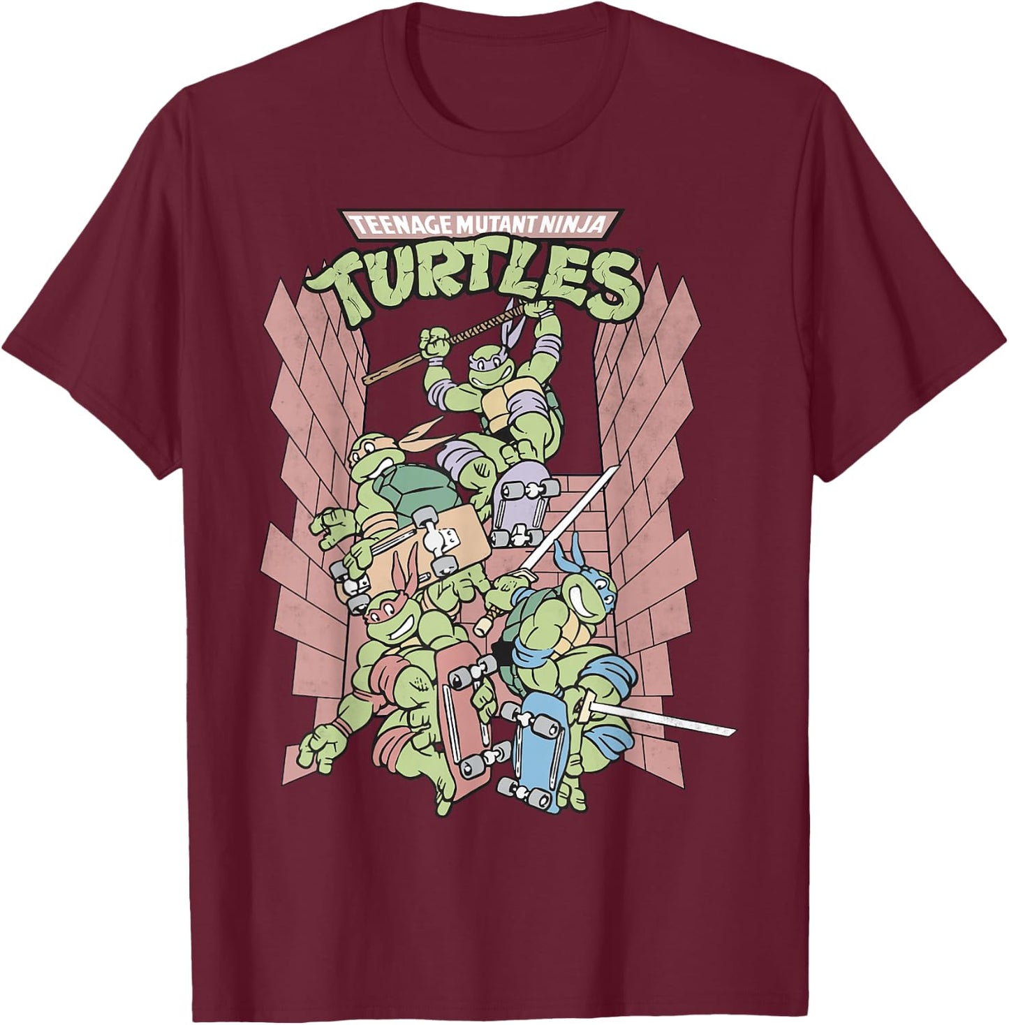 Teenage Mutant Ninja Turtles Retro Skate T-Shirt - T-Shirt | Maroon