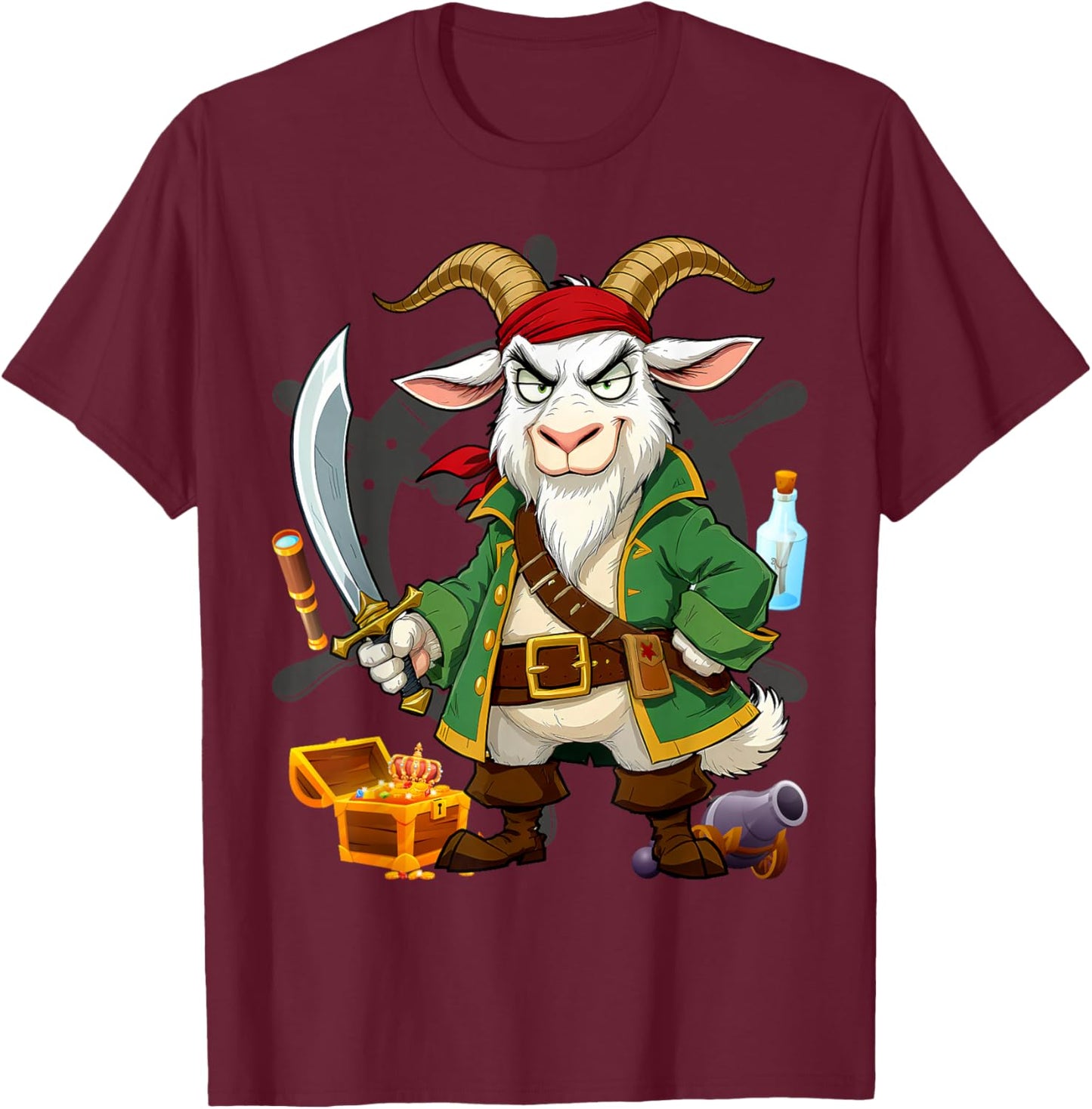 Pirate Goat Halloween Party Kids Costume Jolly Roger T-Shirt - T-Shirt | Maroon