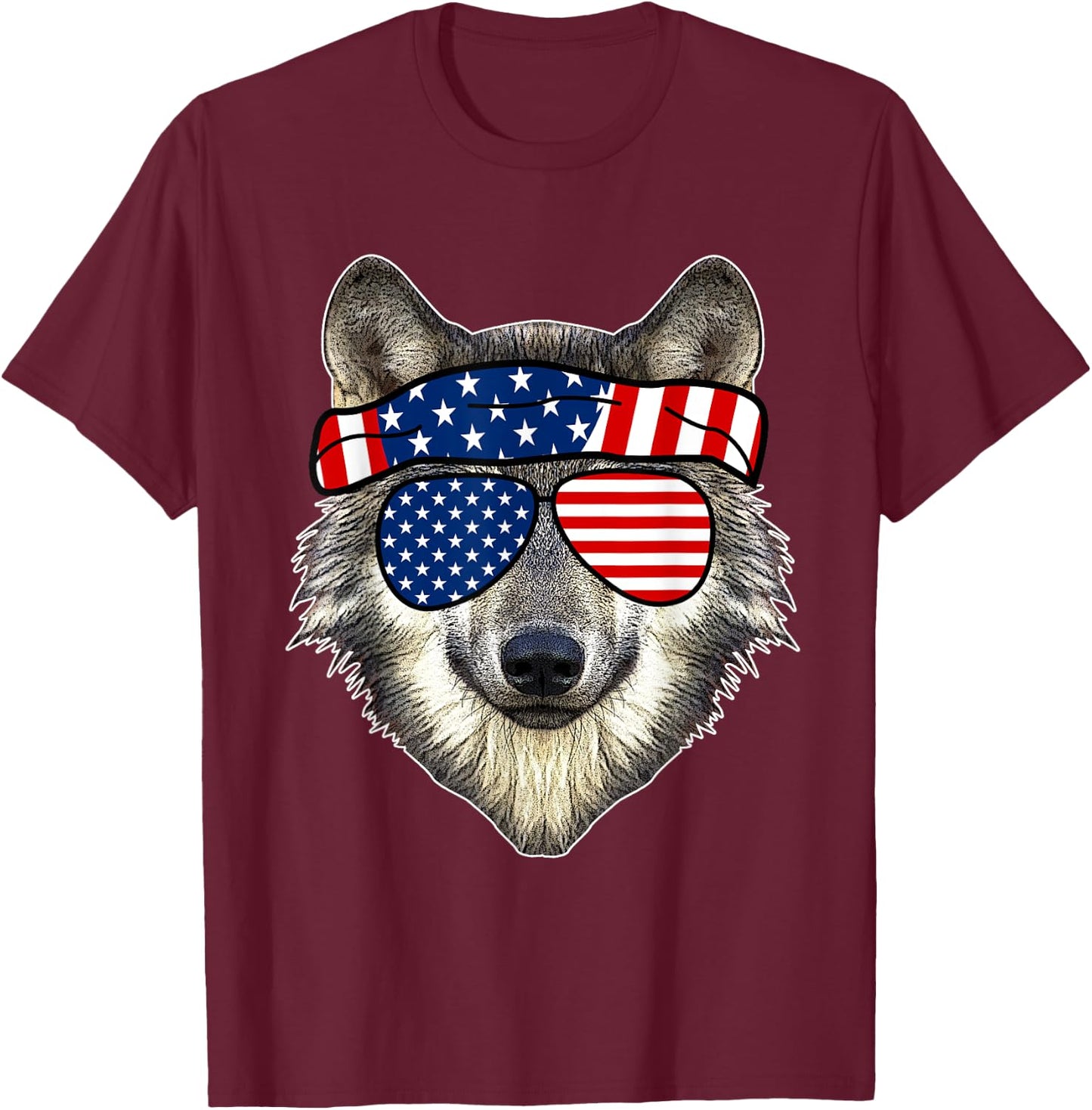 American Sunglasses Wolf 4th of July Awesome USA Gift T-Shirt - T-Shirt | Maroon