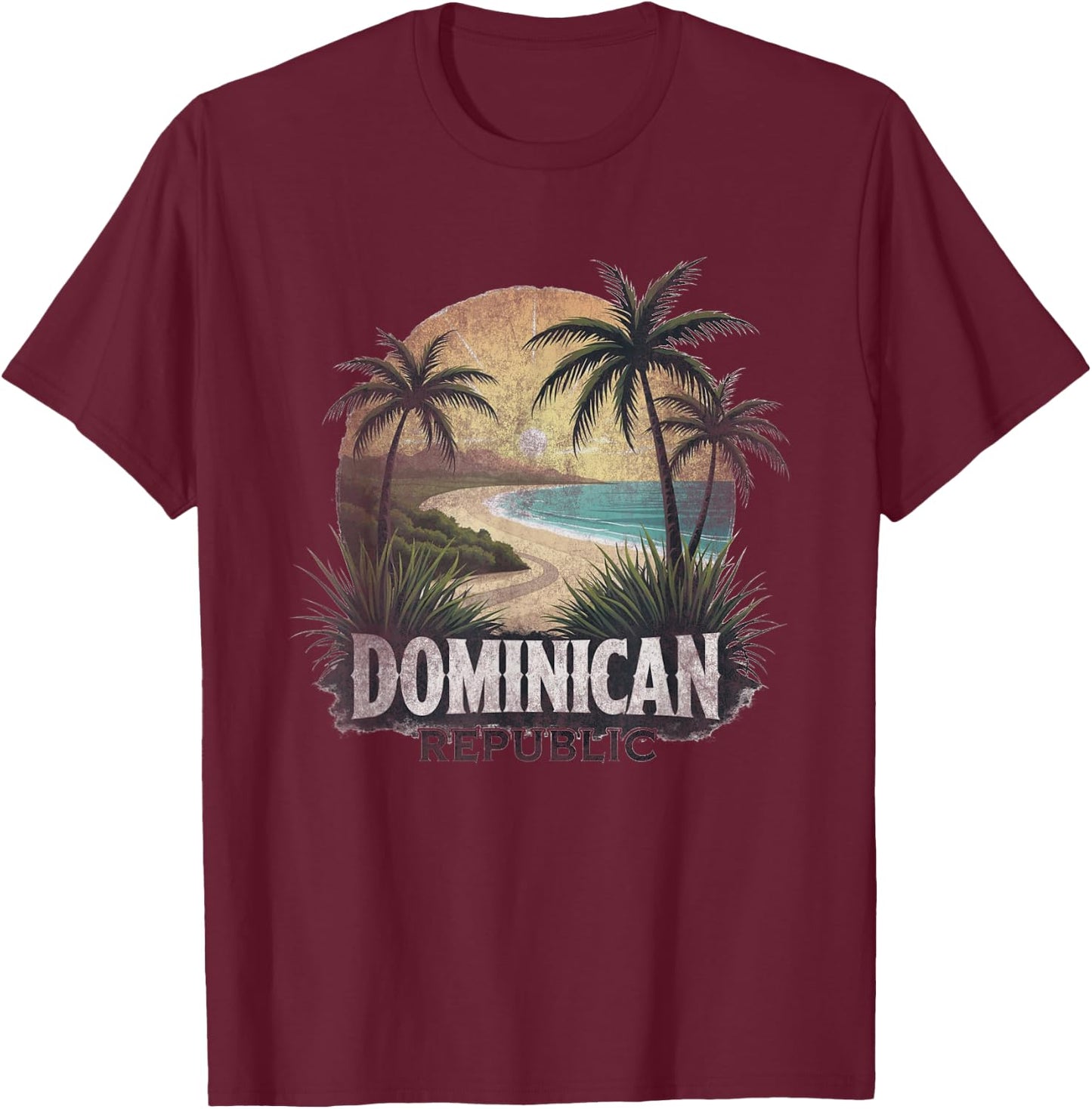 Retro Dominican Republic Landscape Vintage Souvenir T-Shirt - T-Shirt | Maroon