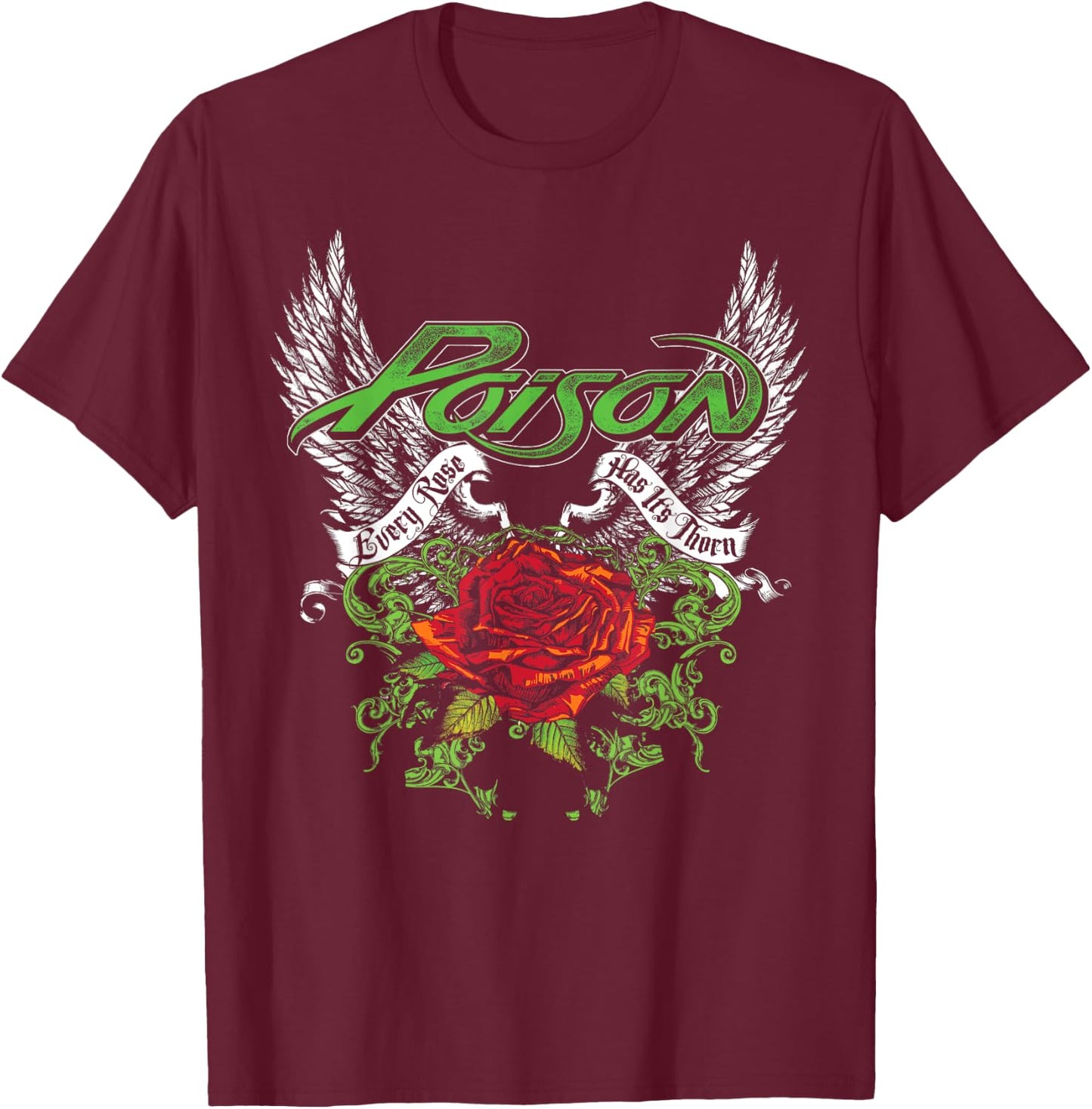 Poison Band Thorns & Wings Black - Classic Fit, , Short Sleeve, Adult, Casual T-Shirt - T-Shirt | Maroon