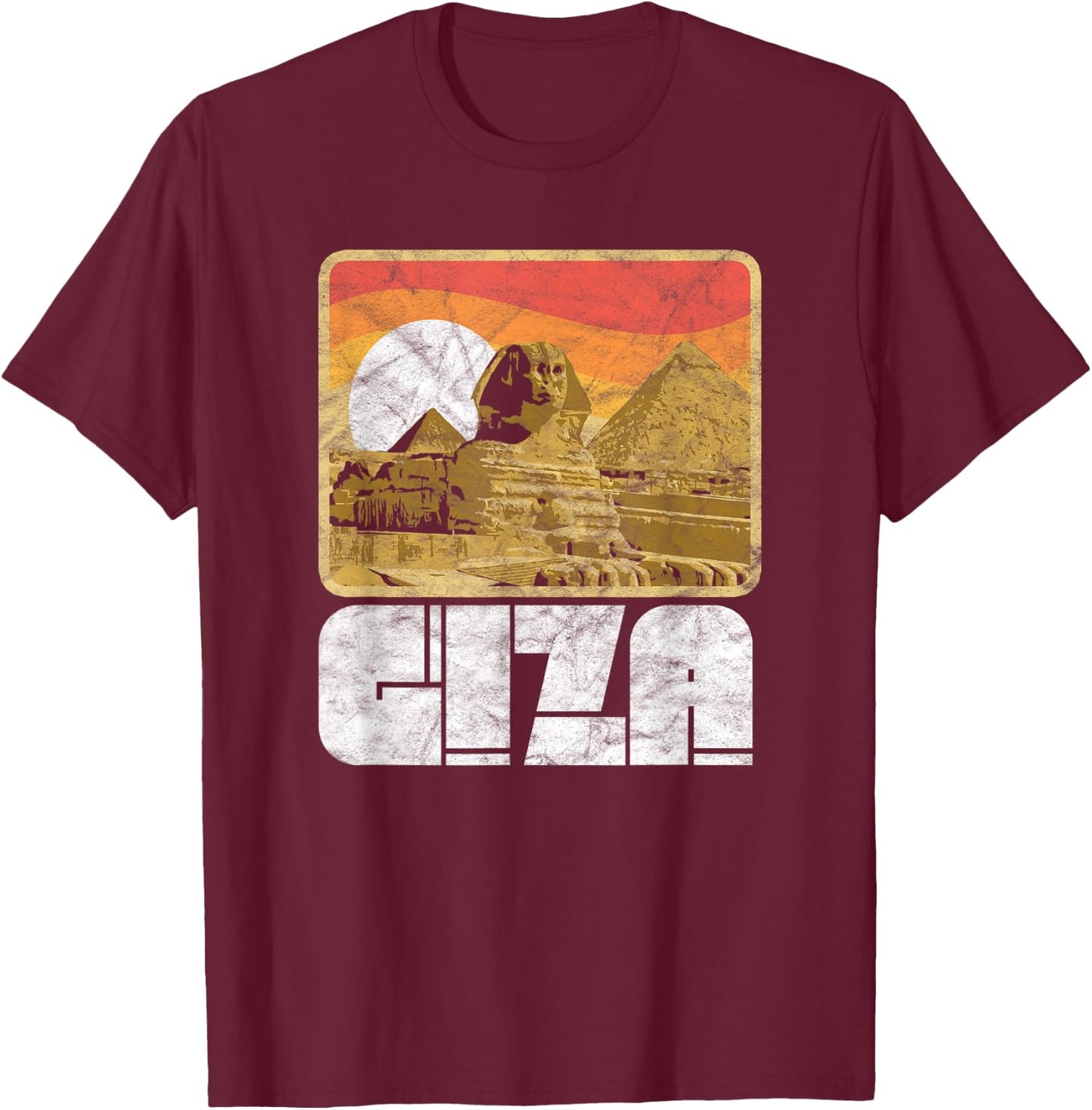 Retro Pyramids & Sphinx 80's Style Giza Egypt Graphic T-Shirt - T-Shirt | Maroon