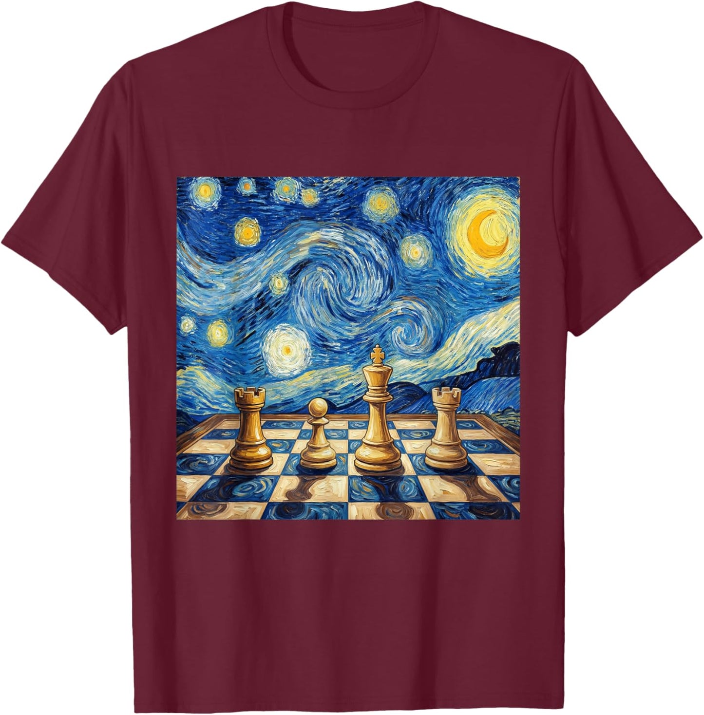 Chess Master Starry Night Chess Player Art Funny Chess T-Shirt - T-Shirt | Maroon