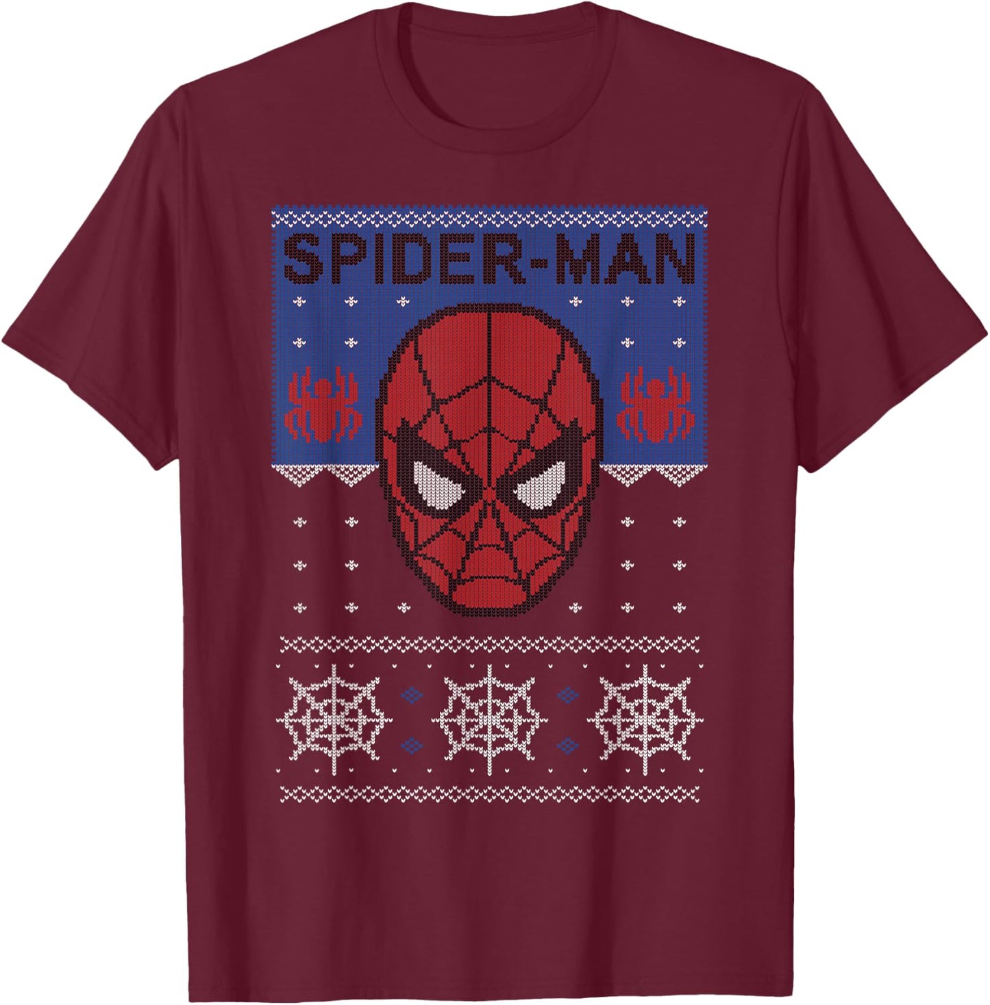 Marvel Spider-Man Mask Ugly Christmas Sweater T-Shirt - T-Shirt | Maroon