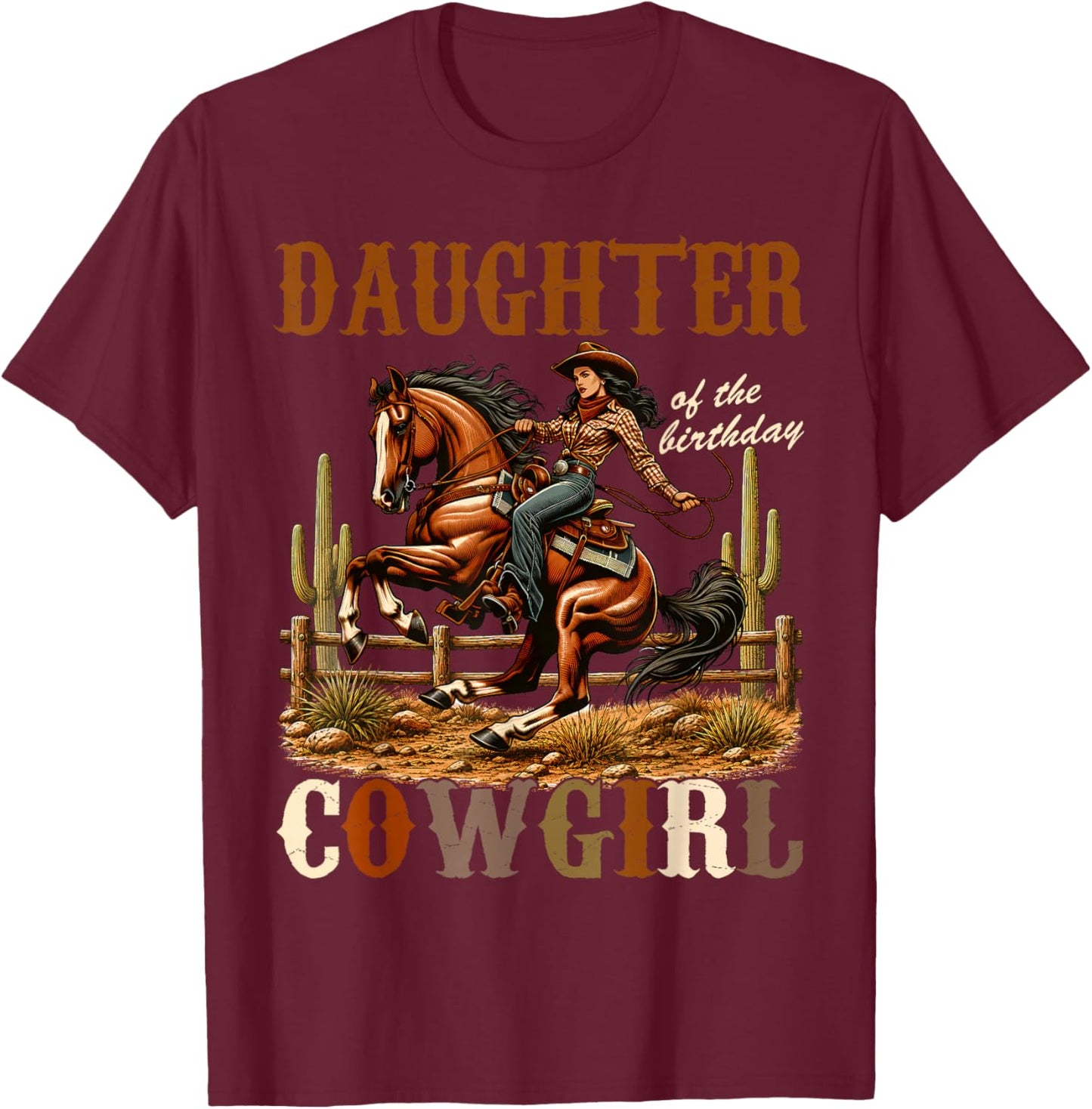 Daughter of The Birthday Cowgirl Vintage Christmas Xmas T-Shirt - T-Shirt | Maroon