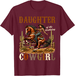 Daughter of The Birthday Cowgirl Vintage Christmas Xmas T-Shirt - T-Shirt | Maroon