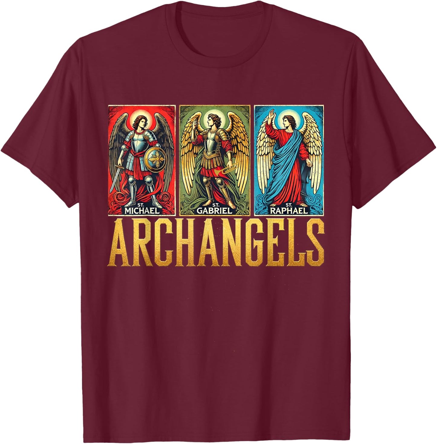 Saint Michael Catholic Archangels Biblical T-Shirt - T-Shirt | Maroon