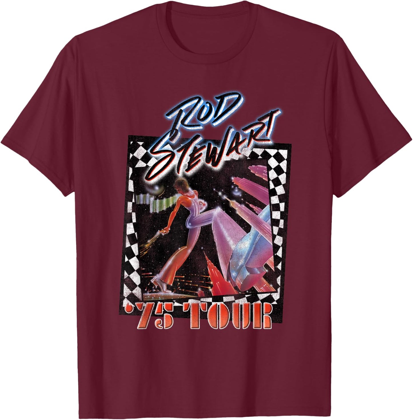 Rod Stewart 75 Tour Retro T-Shirt - T-Shirt | Maroon