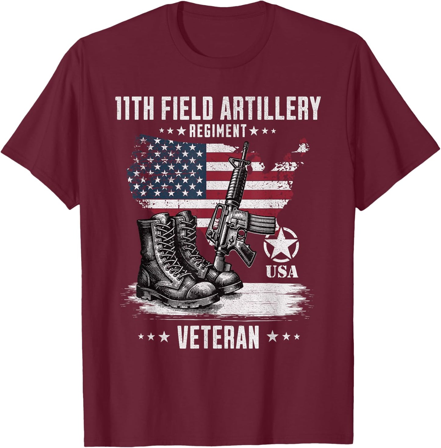 11th Field Artillery Regiment Veteran Military Distressed T-Shirt - T-Shirt | Maroon